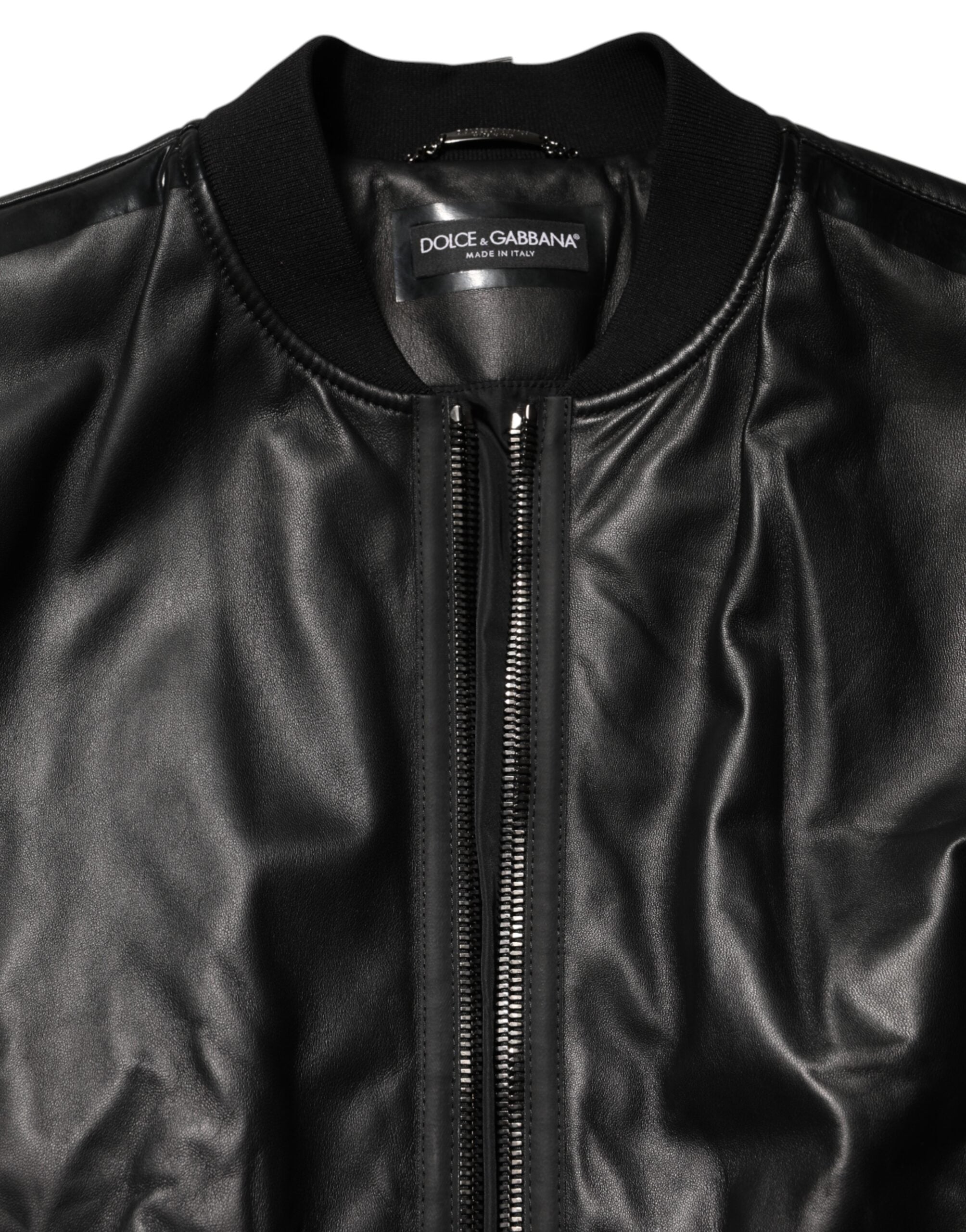 Dolce & Gabbana Black Leather Nylon FullZip Blouson Jacket Dolce & Gabbana