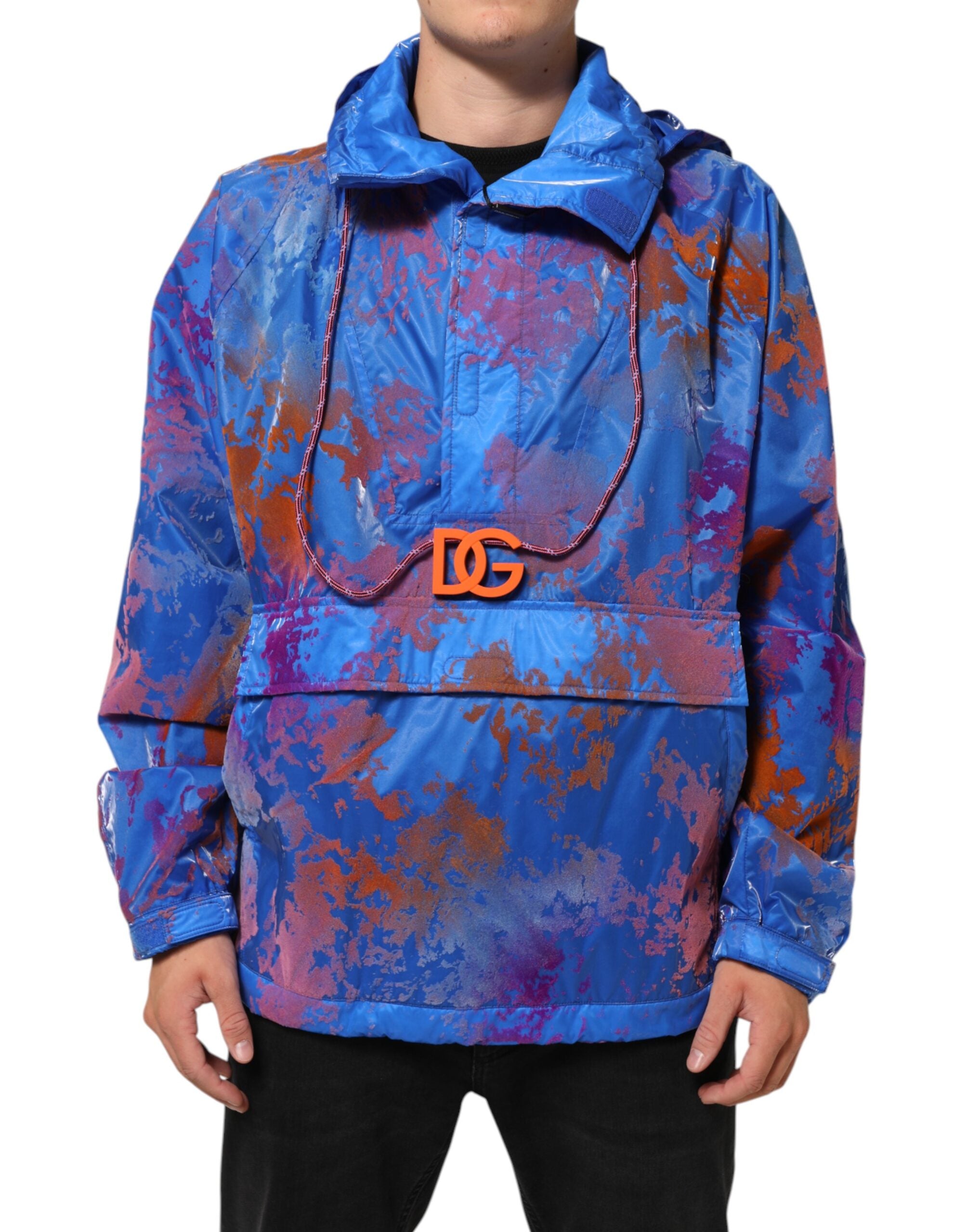 Dolce & Gabbana Blue Tie Dye Logo Hooded Sweatshirt Jacket Dolce & Gabbana