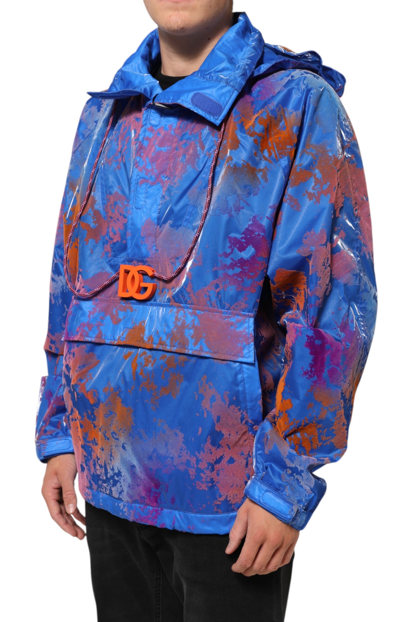 Dolce & Gabbana Blue Tie Dye Logo Hooded Sweatshirt Jacket Dolce & Gabbana