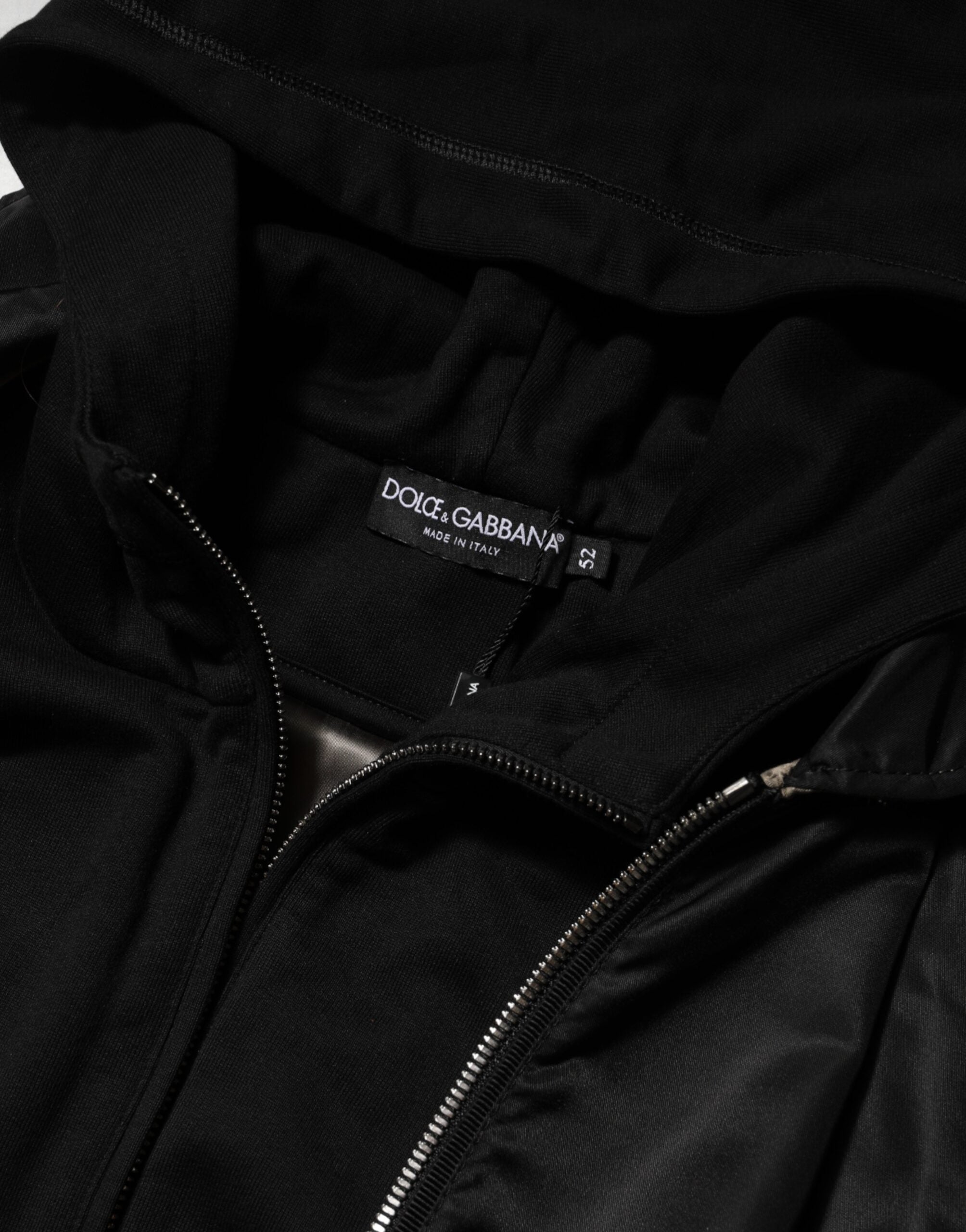 Dolce & Gabbana Black Cotton Hooded Full Zip Bomber Jacket Dolce & Gabbana
