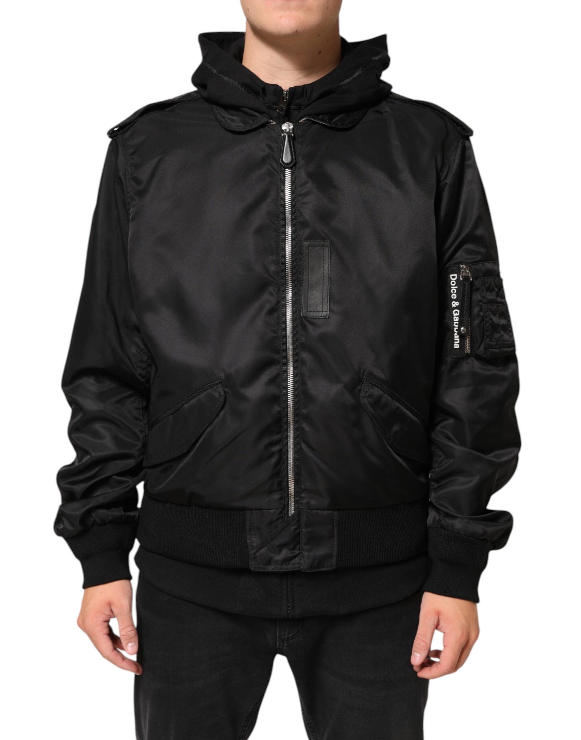 Dolce & Gabbana Black Cotton Hooded Full Zip Bomber Jacket Dolce & Gabbana