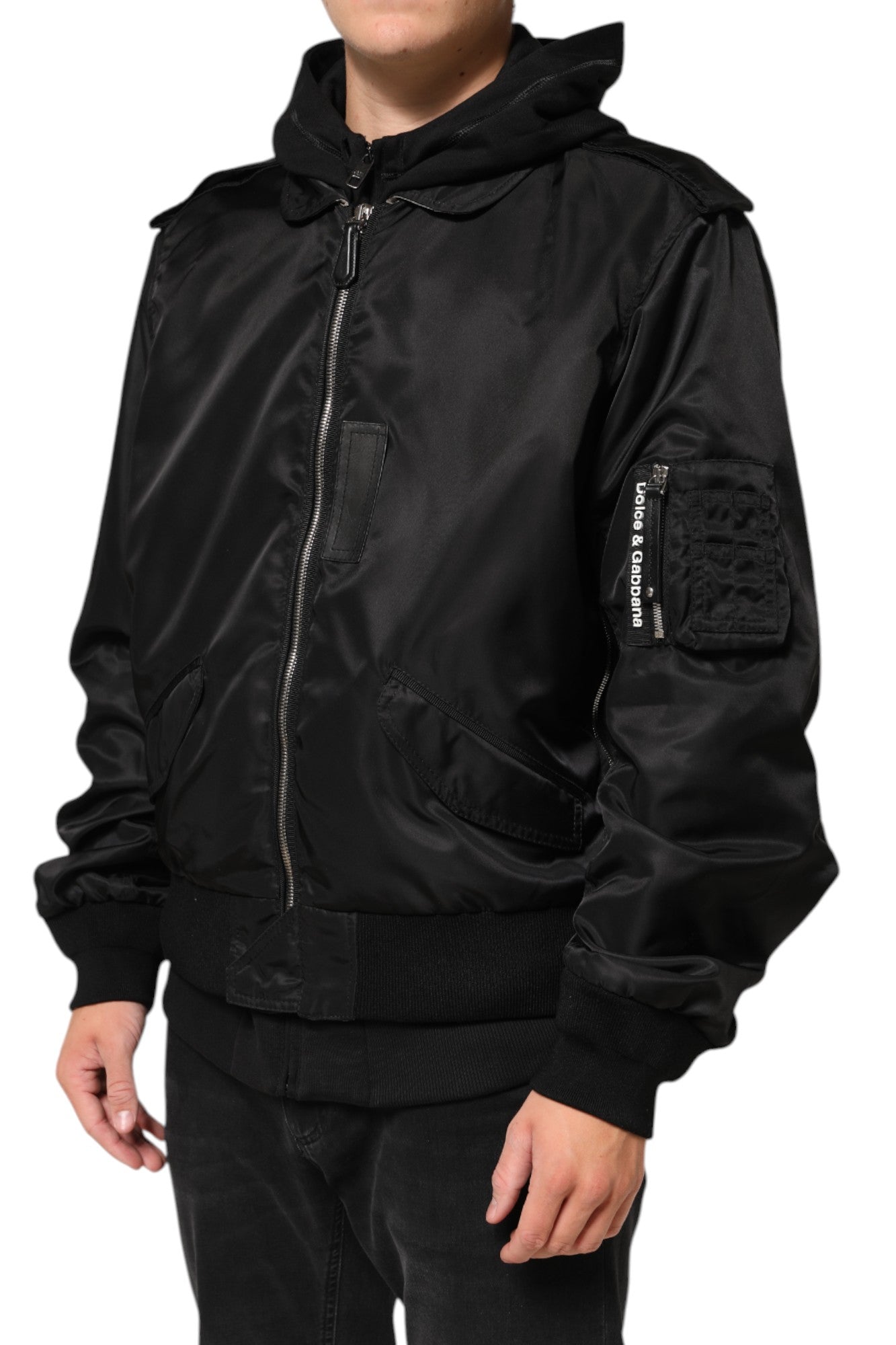 Dolce & Gabbana Black Cotton Hooded Full Zip Bomber Jacket Dolce & Gabbana