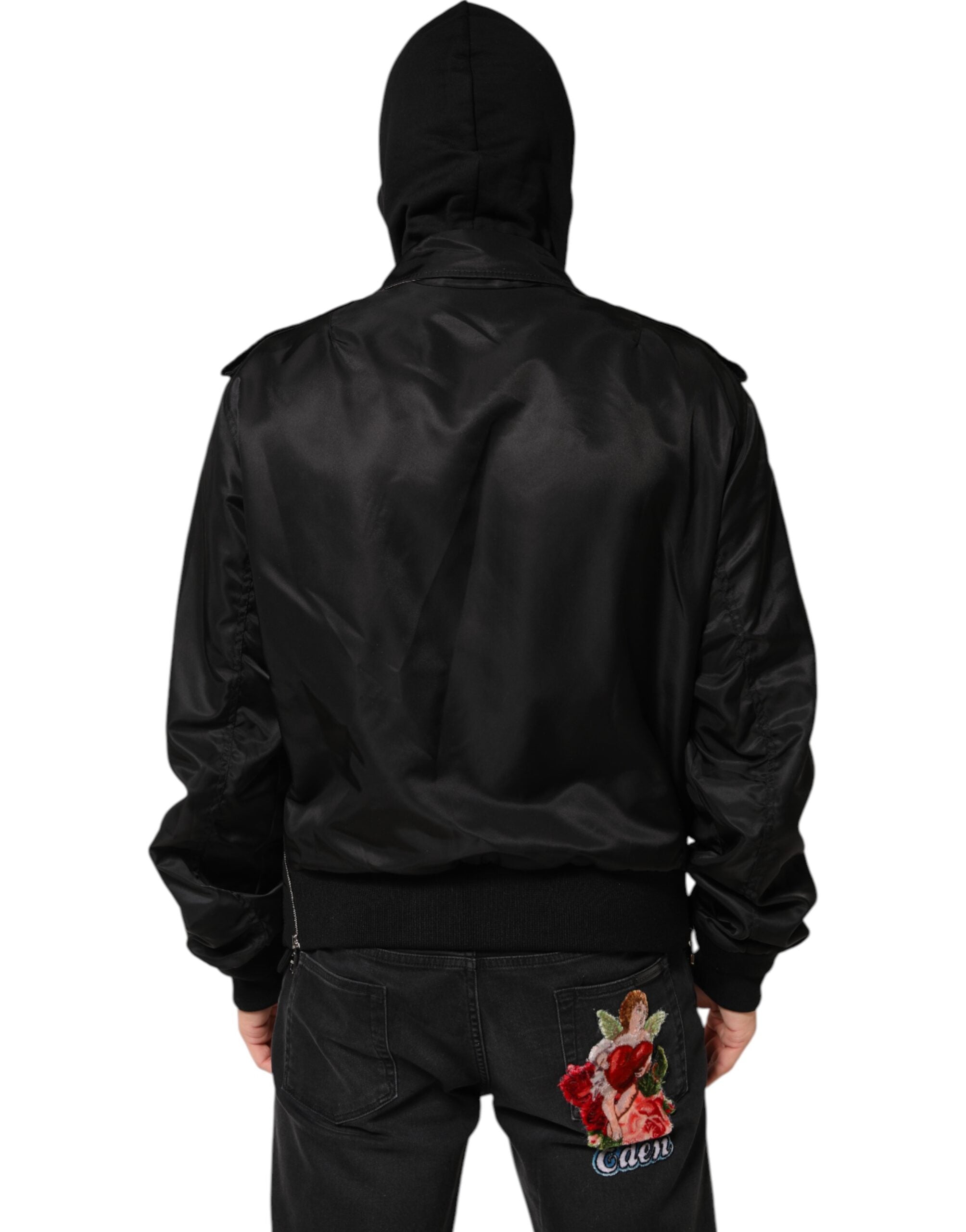 Dolce & Gabbana Black Cotton Hooded Full Zip Bomber Jacket Dolce & Gabbana