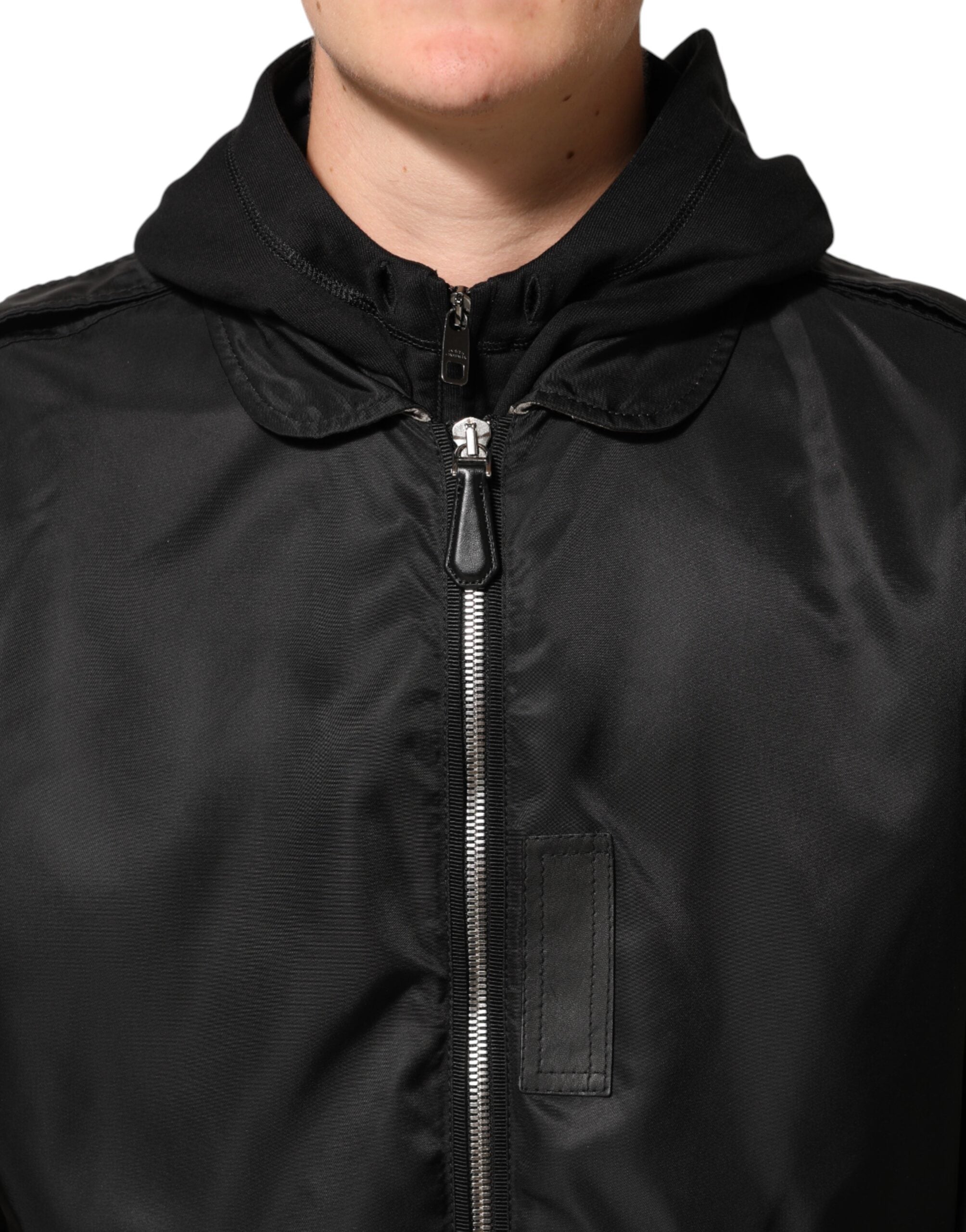 Dolce & Gabbana Black Cotton Hooded Full Zip Bomber Jacket Dolce & Gabbana
