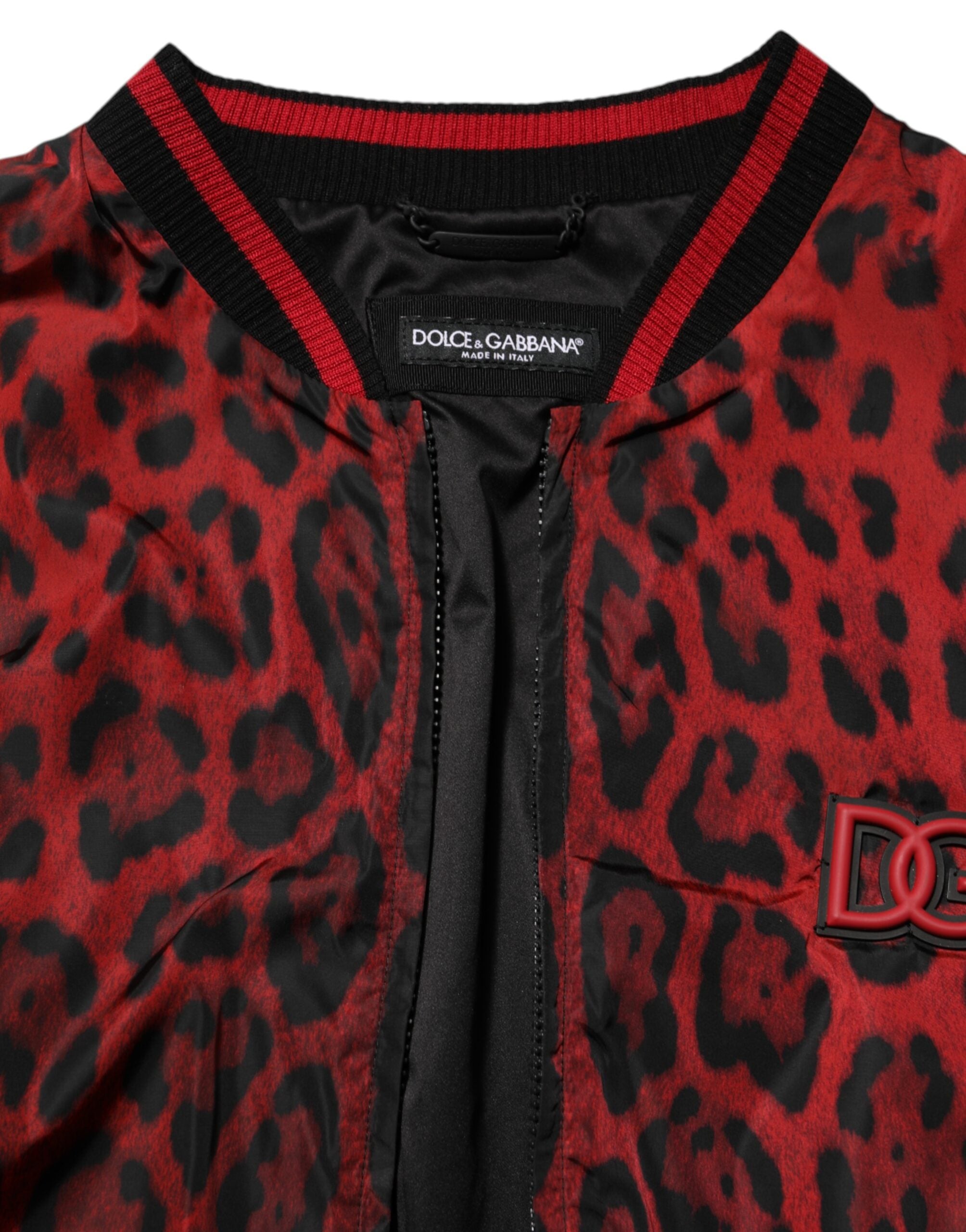 Dolce & Gabbana Red Leopard Print Full Zip Bomber Men Jacket Dolce & Gabbana