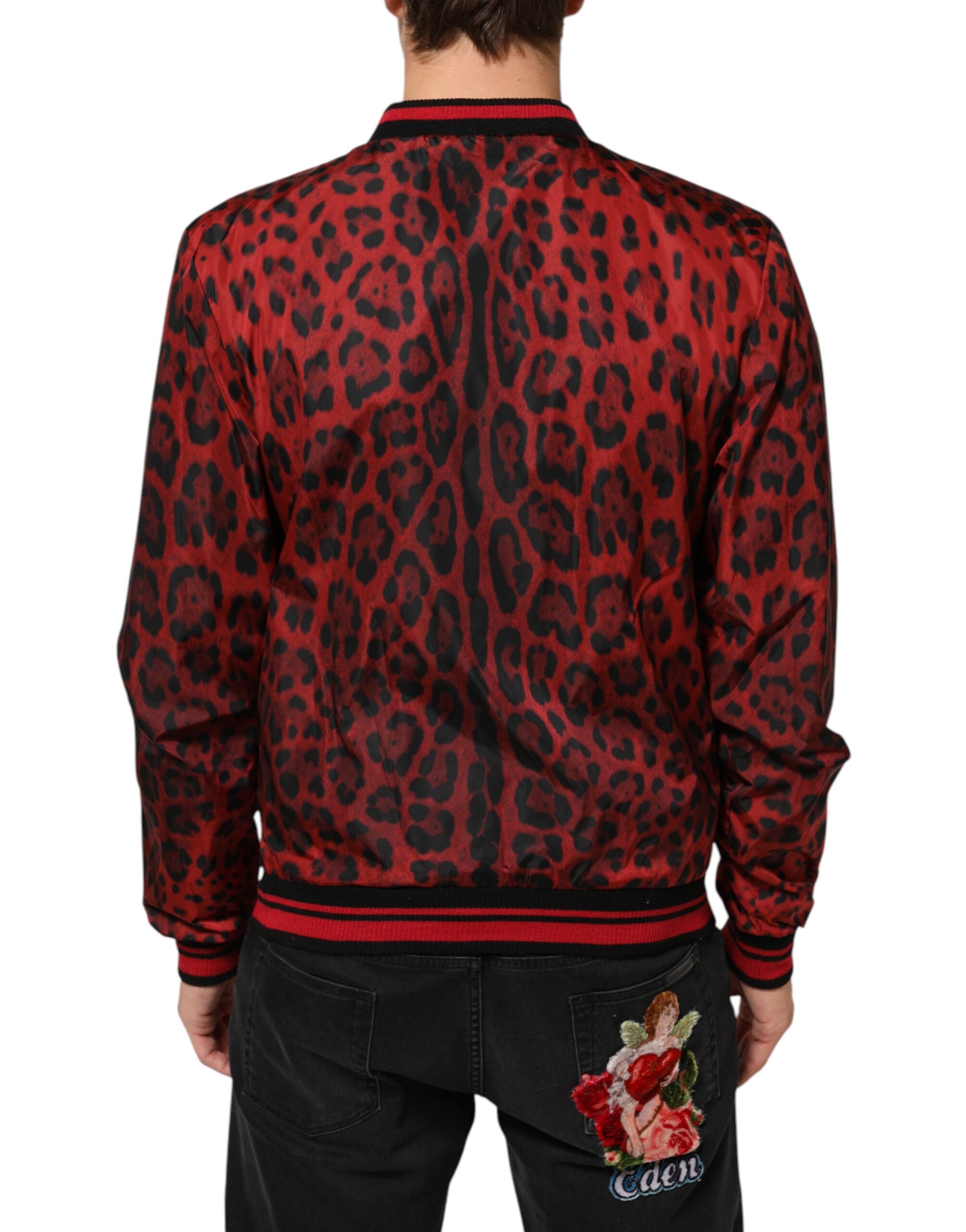 Dolce & Gabbana Red Leopard Print Full Zip Bomber Men Jacket Dolce & Gabbana