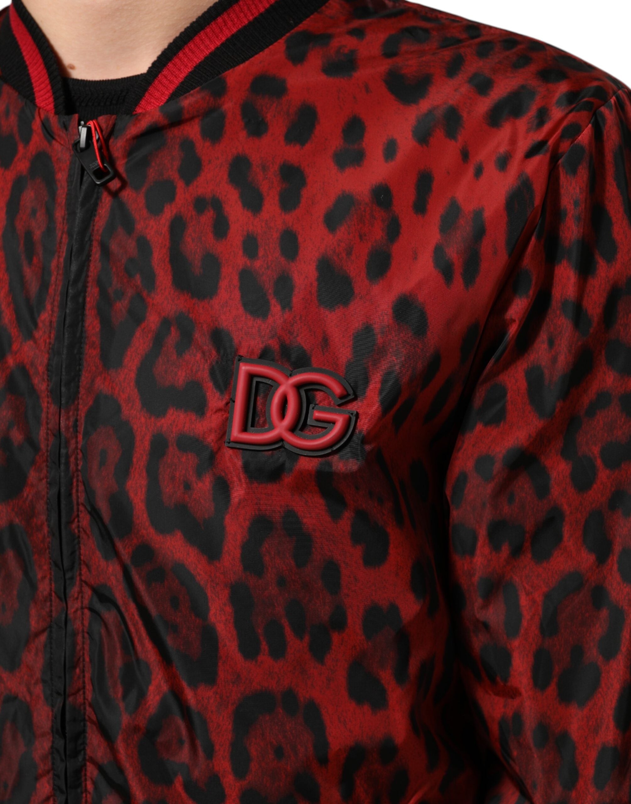 Dolce & Gabbana Red Leopard Print Full Zip Bomber Men Jacket Dolce & Gabbana
