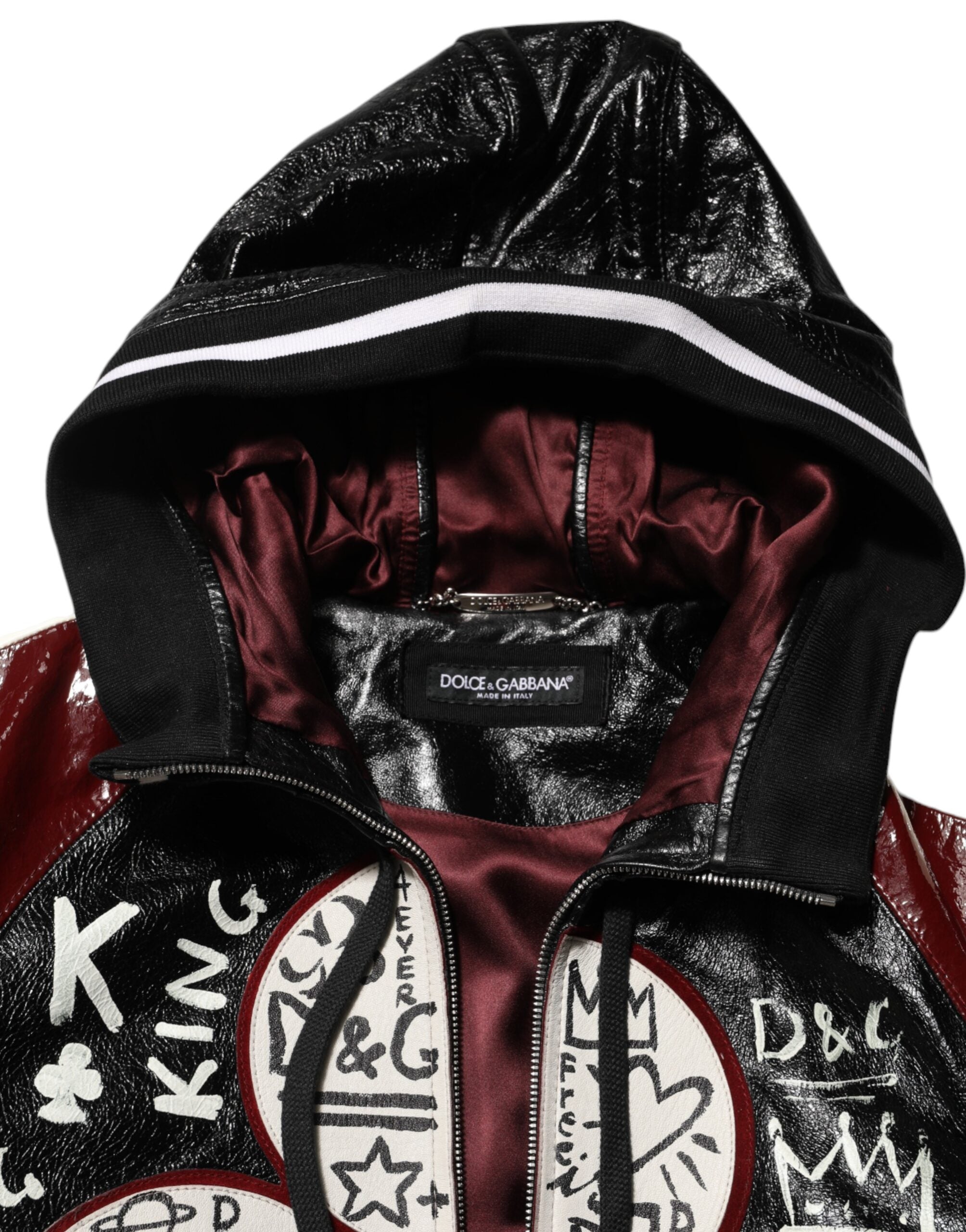 Dolce & Gabbana Multicolor Hooded Leather DG King Men Biker Jacket Dolce & Gabbana