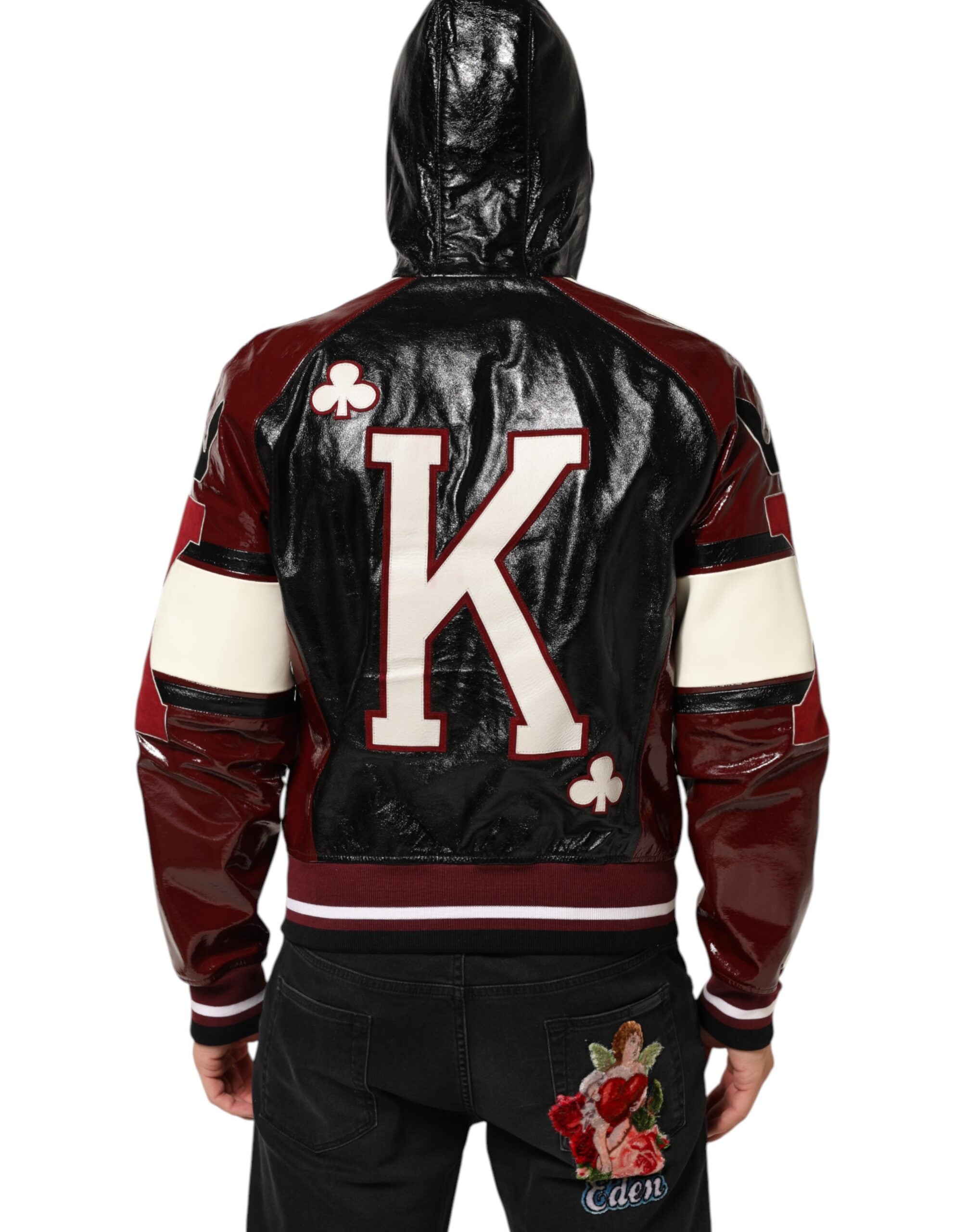 Dolce & Gabbana Multicolor Hooded Leather DG King Men Biker Jacket Dolce & Gabbana