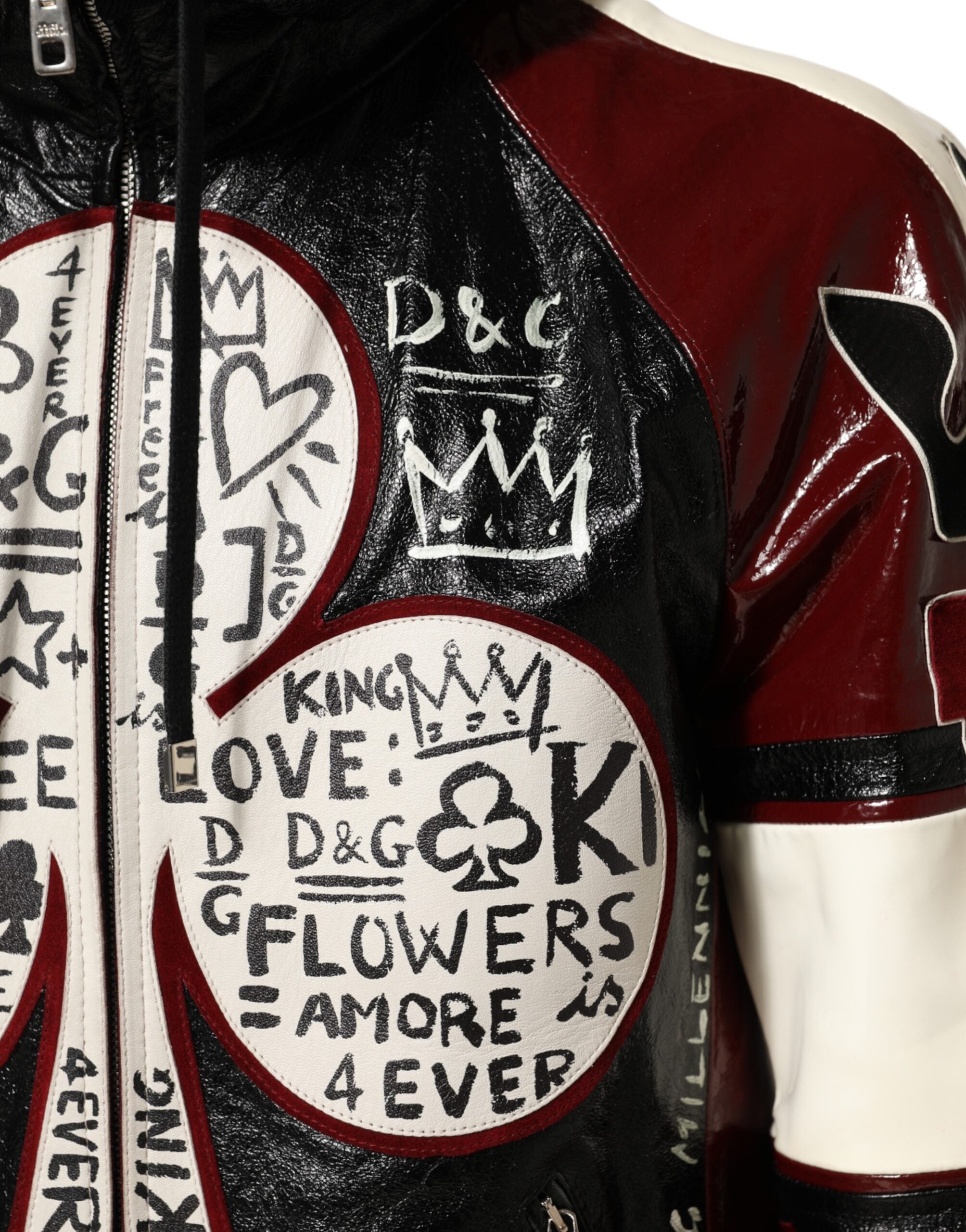 Dolce & Gabbana Multicolor Hooded Leather DG King Men Biker Jacket Dolce & Gabbana