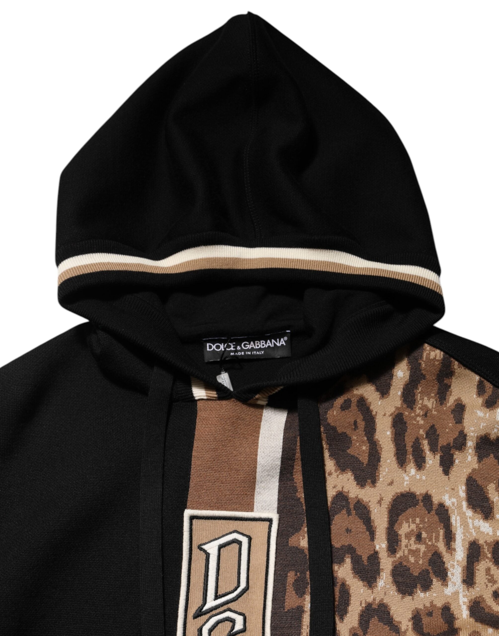 Dolce & Gabbana Black Leopard Logo Hooded Sweatshirt Sweater Dolce & Gabbana