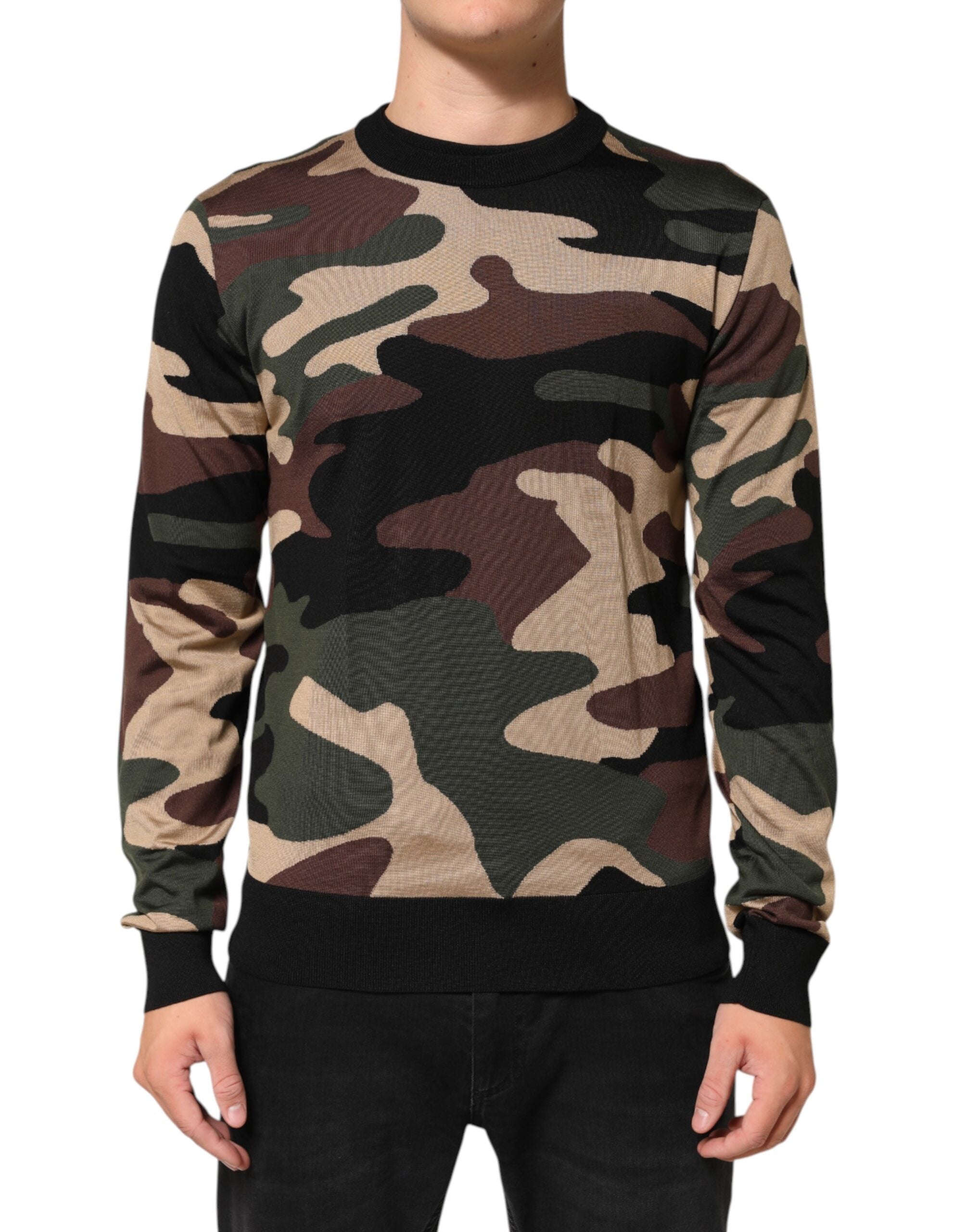 Dolce & Gabbana Multicolor Camouflage Crew Neck Men Pullover Sweater Dolce & Gabbana