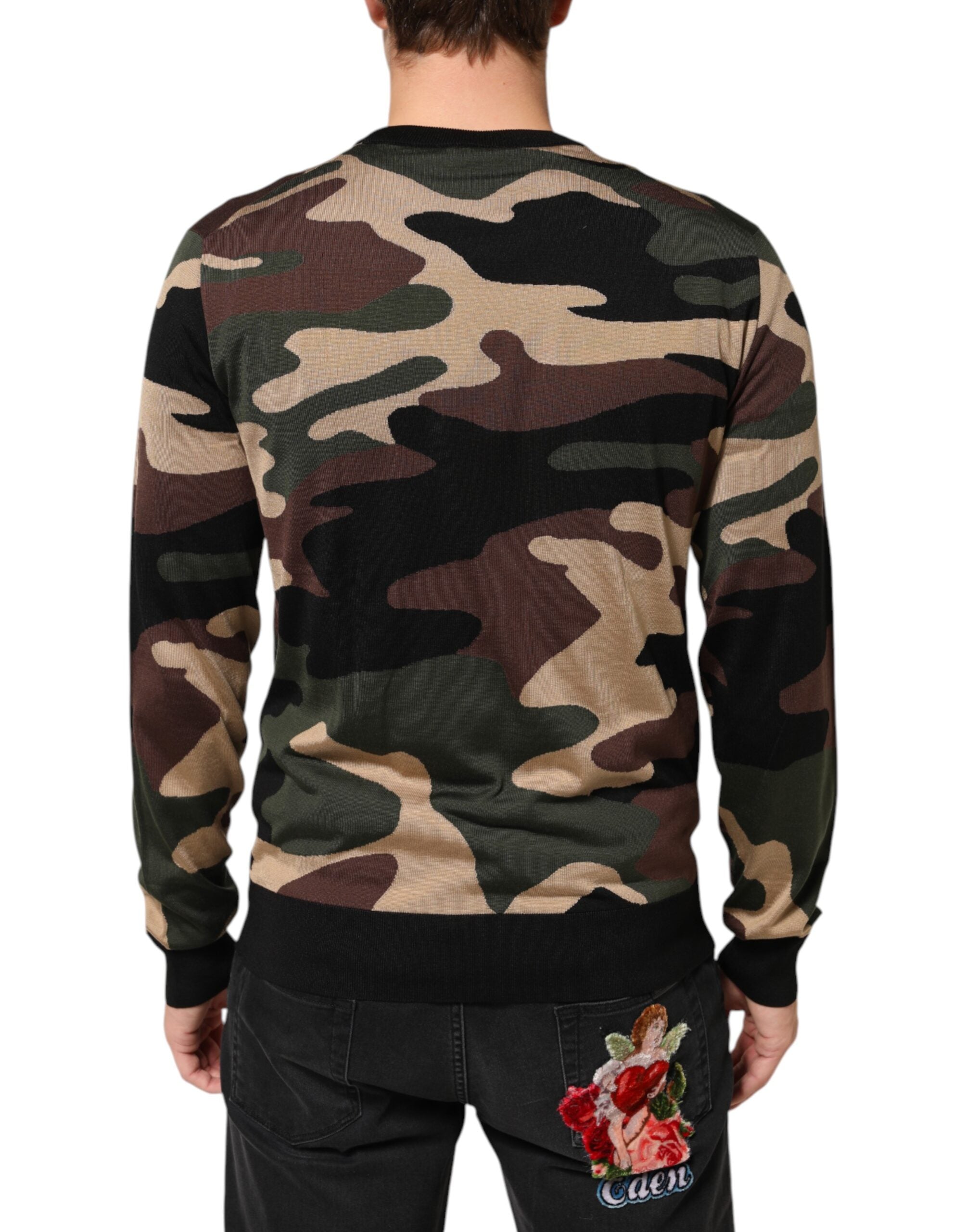 Dolce & Gabbana Multicolor Camouflage Crew Neck Men Pullover Sweater Dolce & Gabbana