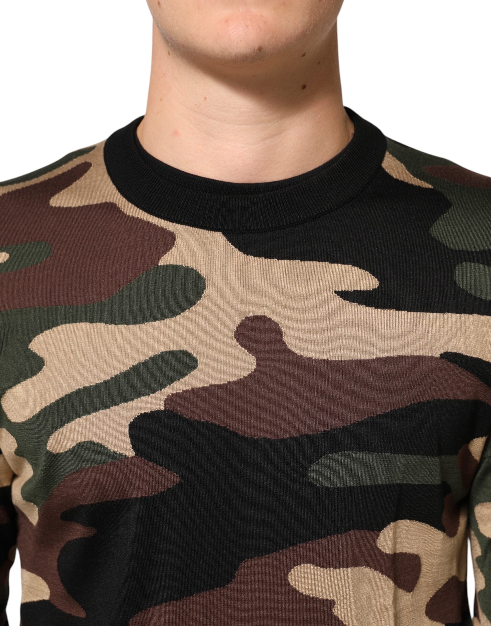Dolce & Gabbana Multicolor Camouflage Crew Neck Men Pullover Sweater Dolce & Gabbana