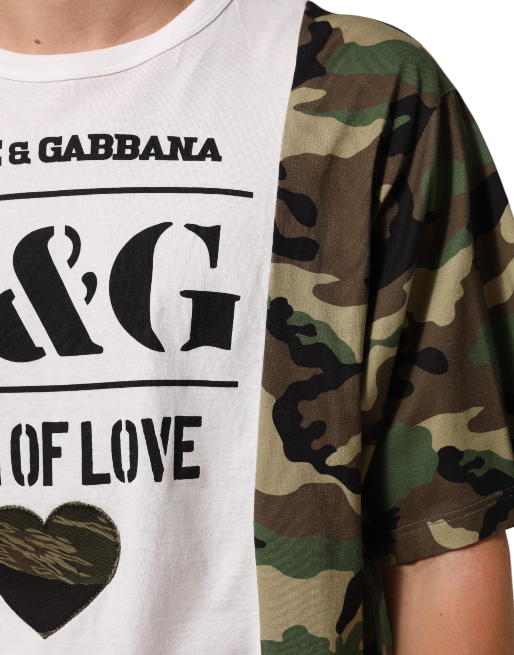Dolce & Gabbana White Logo Camouflage Crew Neck Men T-shirt Dolce & Gabbana