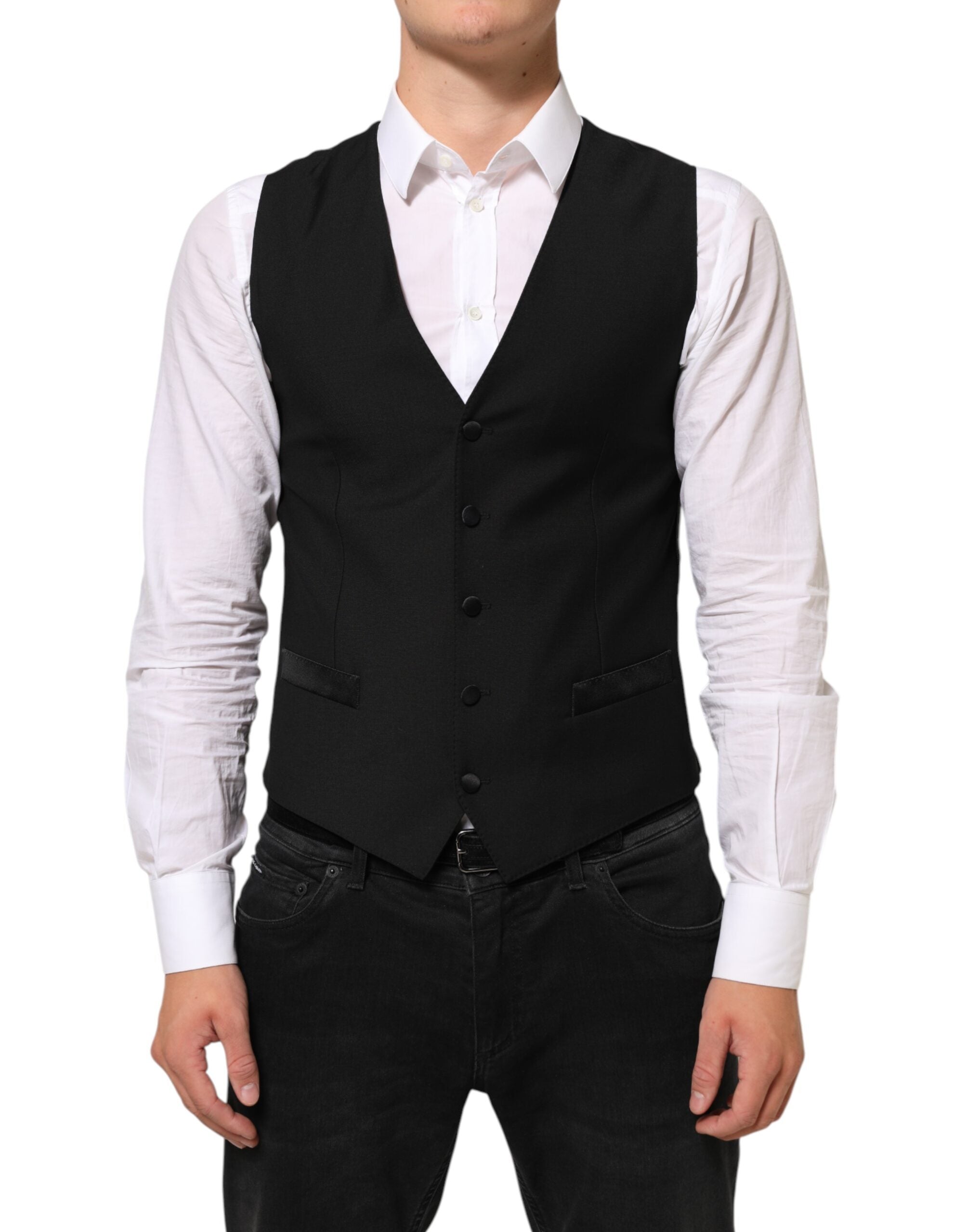 Dolce & Gabbana Black Wool Dress Formal Men Waistcoat Vest Dolce & Gabbana
