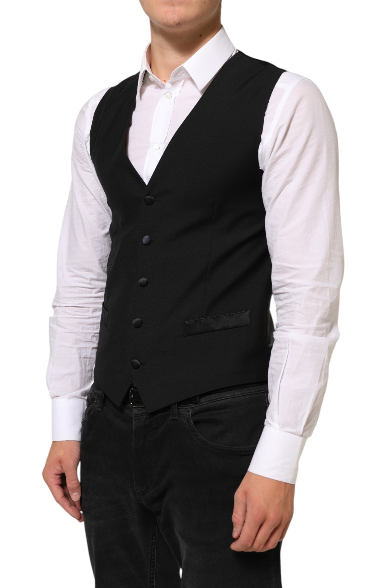 Dolce & Gabbana Black Wool Dress Formal Men Waistcoat Vest Dolce & Gabbana