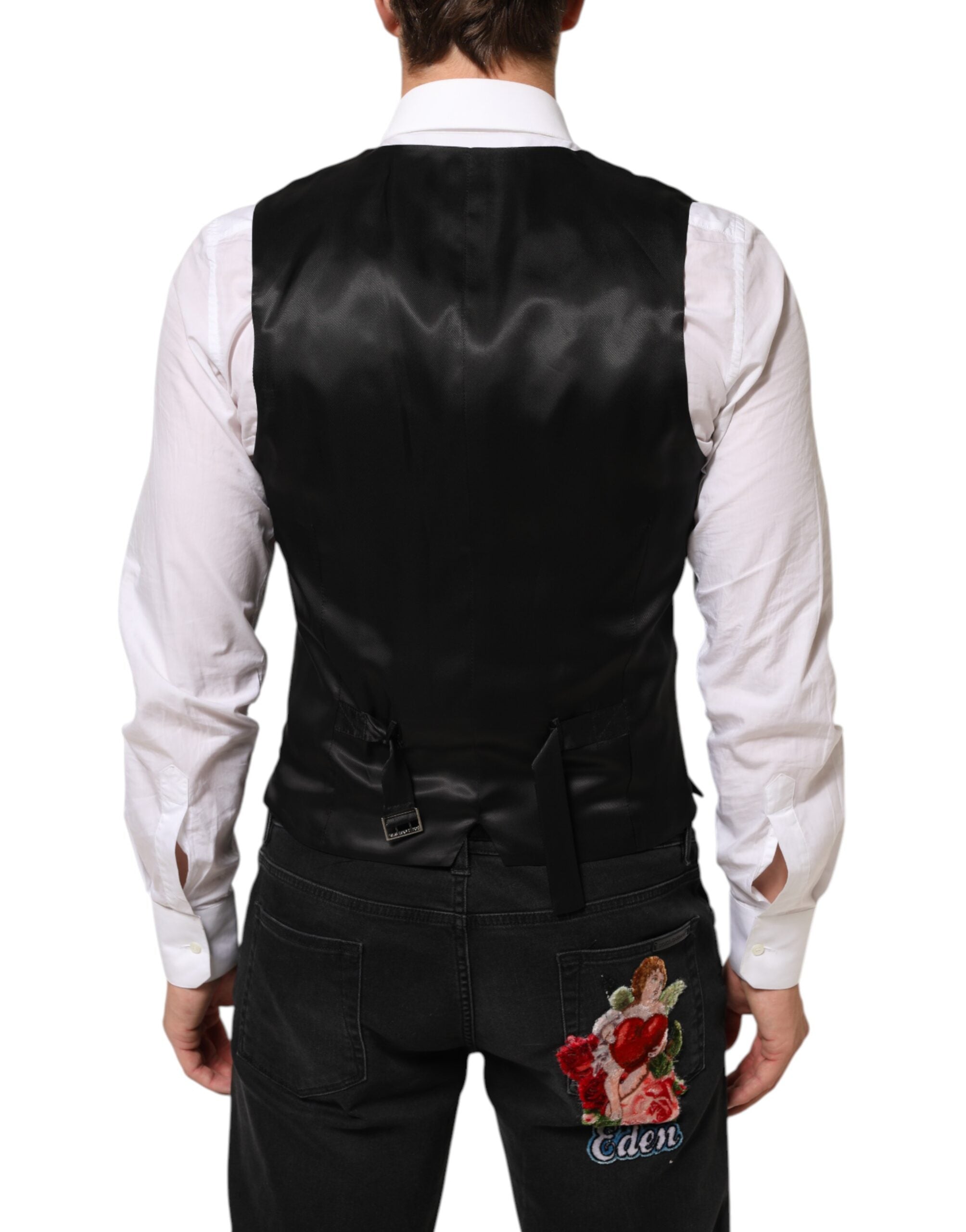Dolce & Gabbana Black Wool Dress Formal Men Waistcoat Vest Dolce & Gabbana
