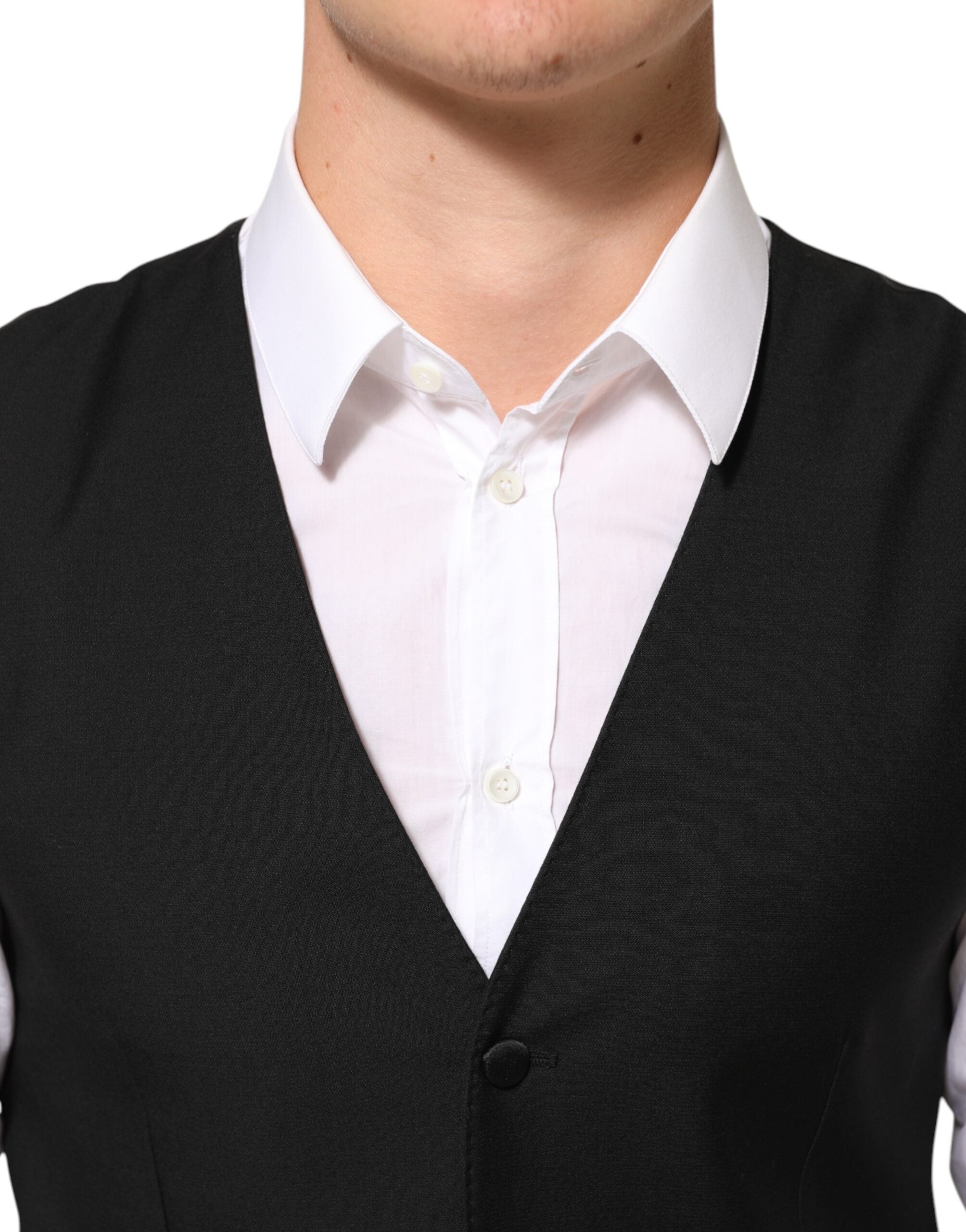 Dolce & Gabbana Black Wool Dress Formal Men Waistcoat Vest Dolce & Gabbana