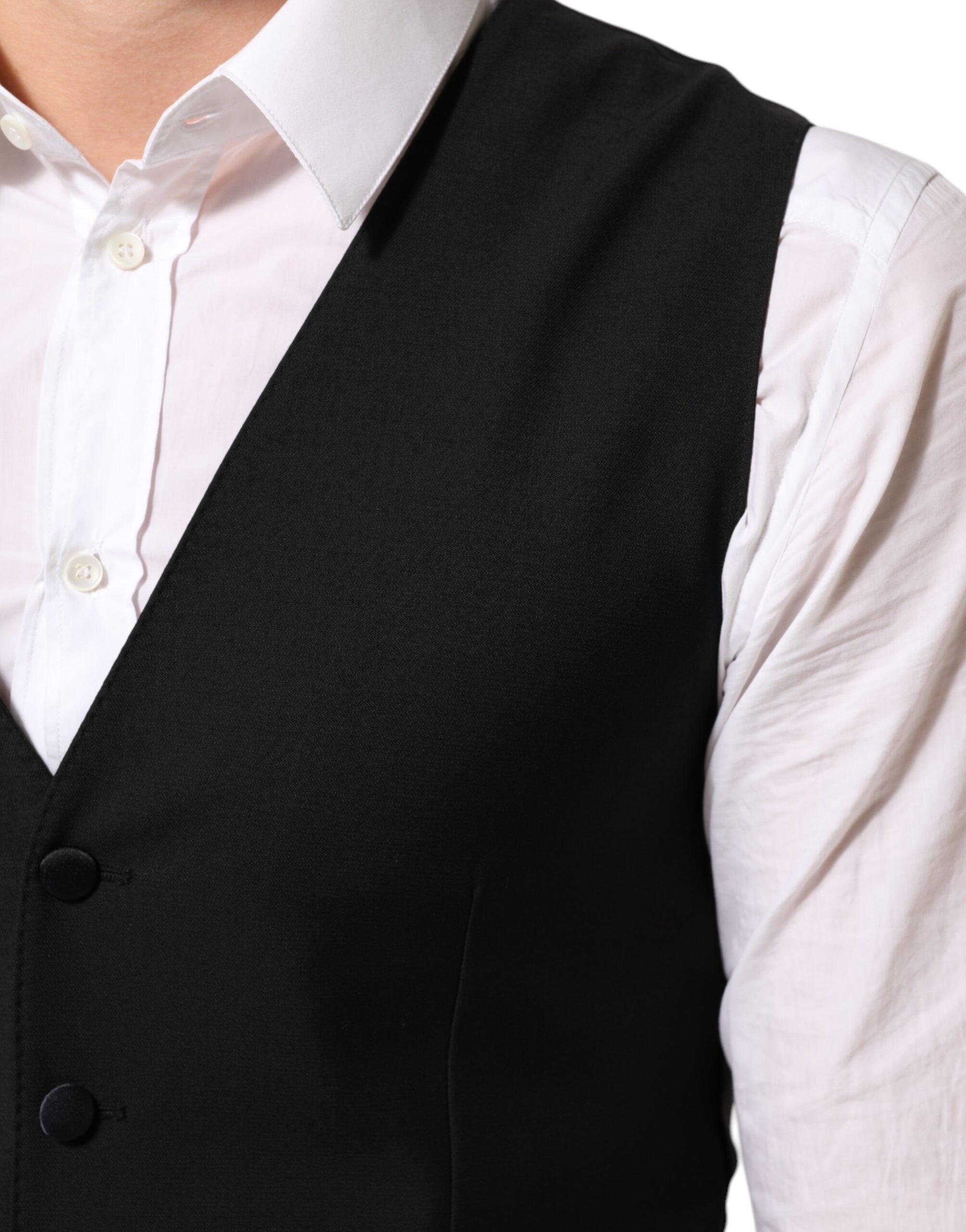 Dolce & Gabbana Black Wool Dress Formal Men Waistcoat Vest Dolce & Gabbana
