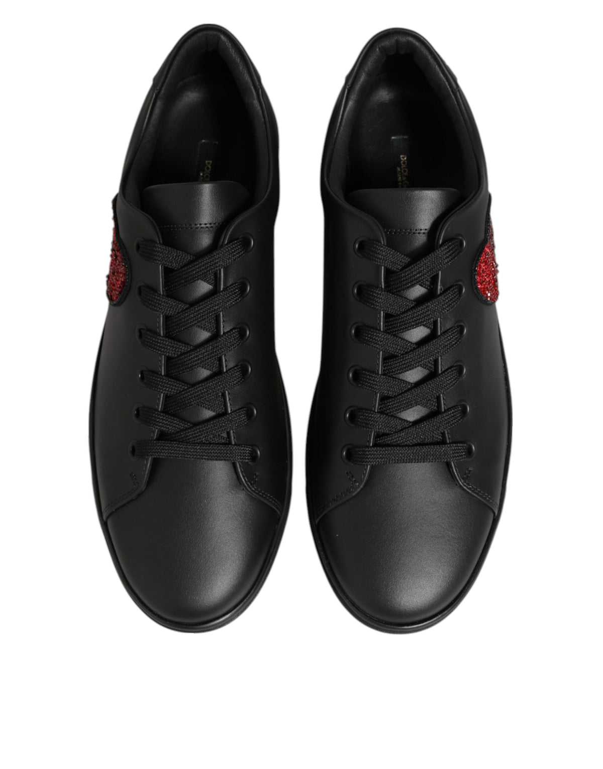 Dolce & Gabbana Black Leather Crystal Heart Sneakers  Shoes