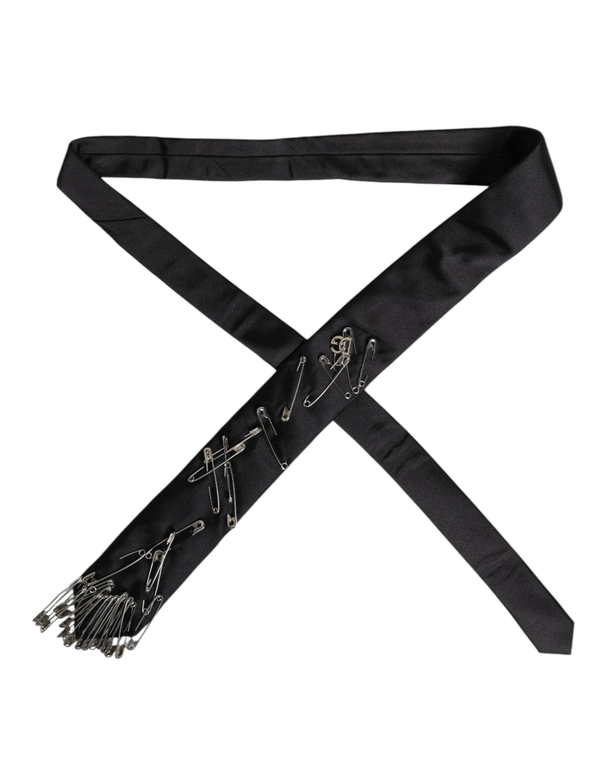 Dolce & Gabbana Black Safety Pins Silk Adjustable Necktie Accessory Tie Dolce & Gabbana