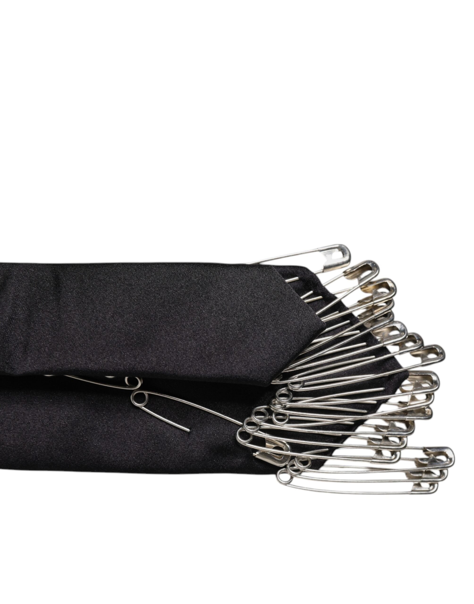 Dolce & Gabbana Black Safety Pins Silk Adjustable Necktie Accessory Tie Dolce & Gabbana