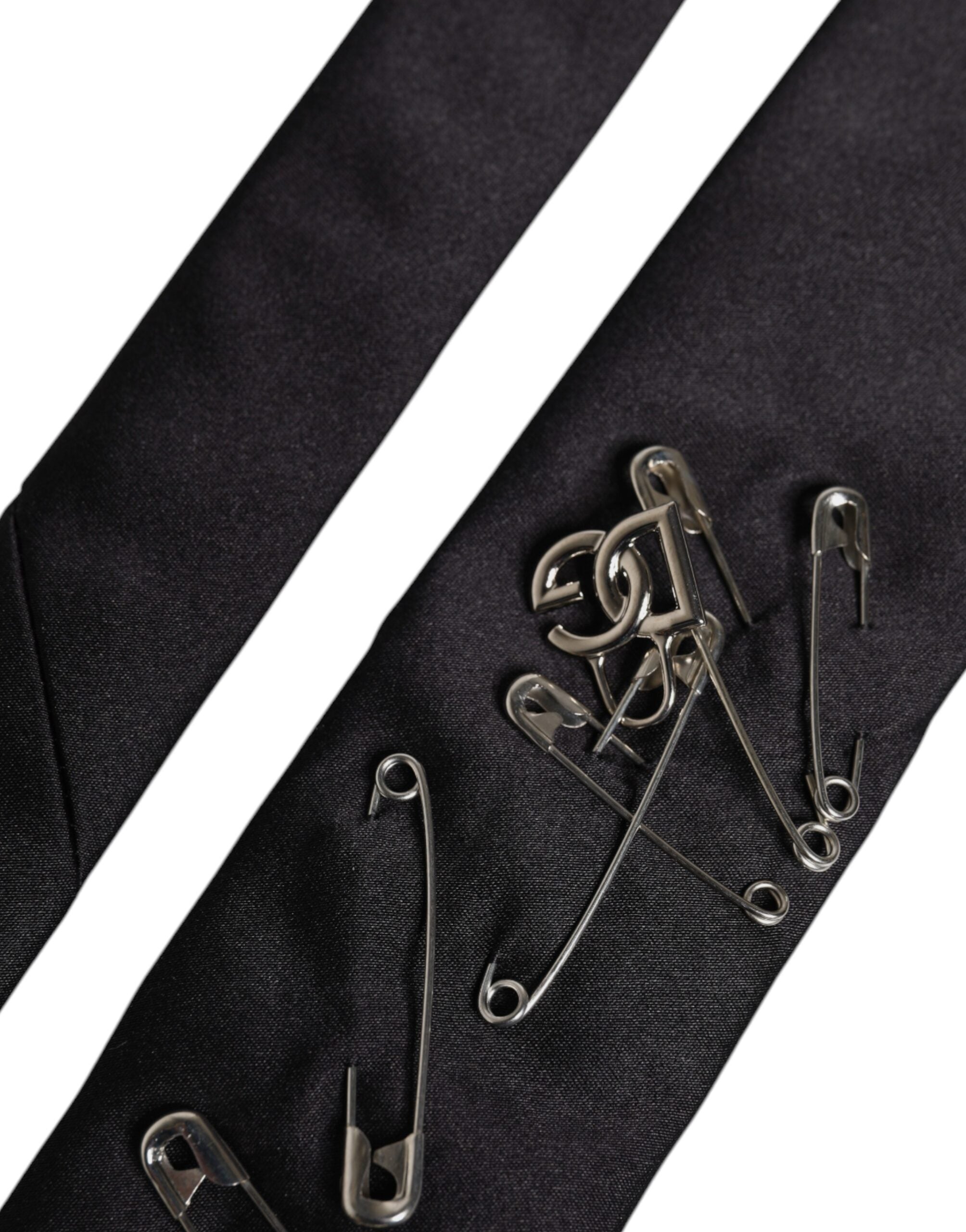 Dolce & Gabbana Black Safety Pins Silk Adjustable Necktie Accessory Tie Dolce & Gabbana