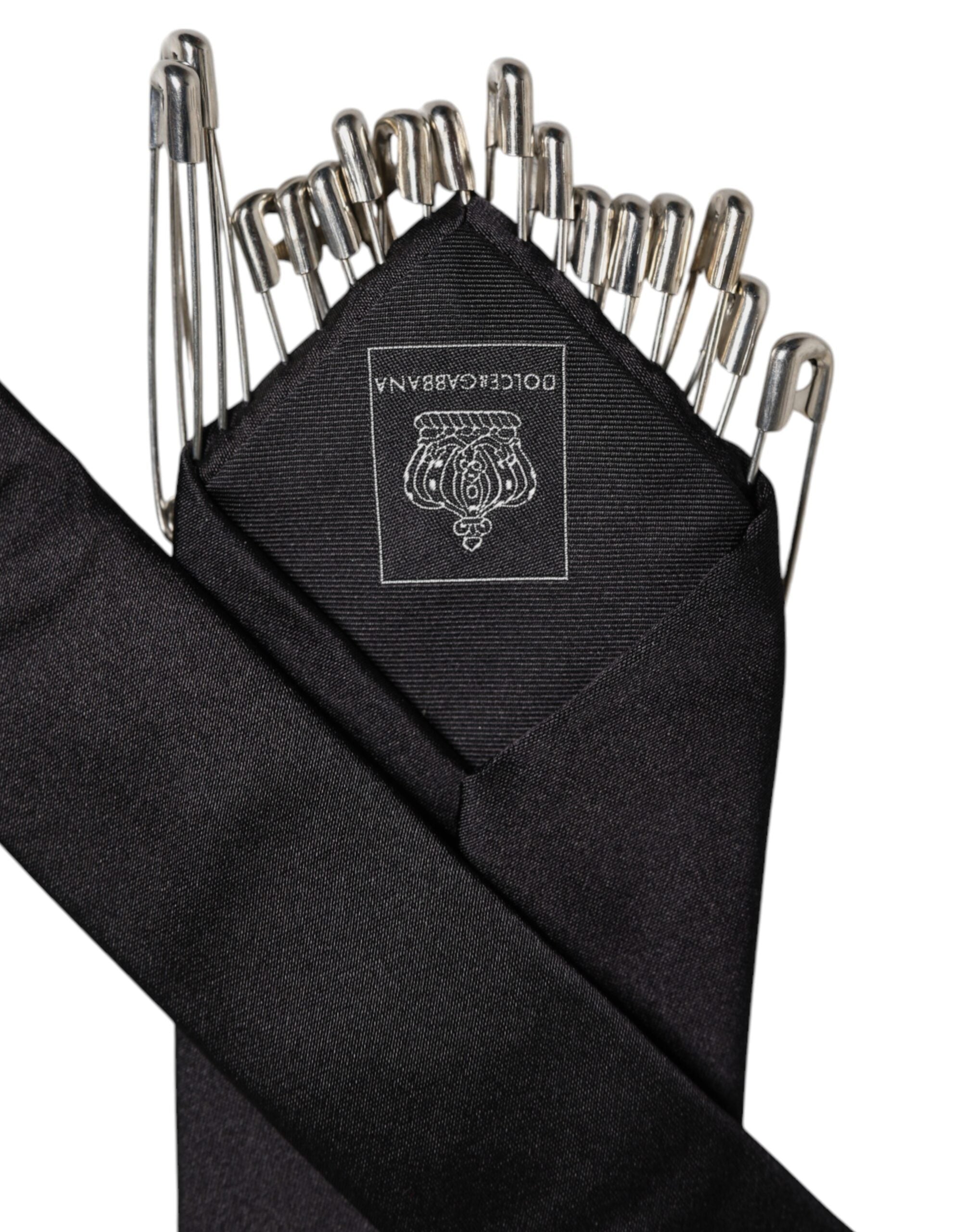 Dolce & Gabbana Black Safety Pins Silk Adjustable Necktie Accessory Tie Dolce & Gabbana
