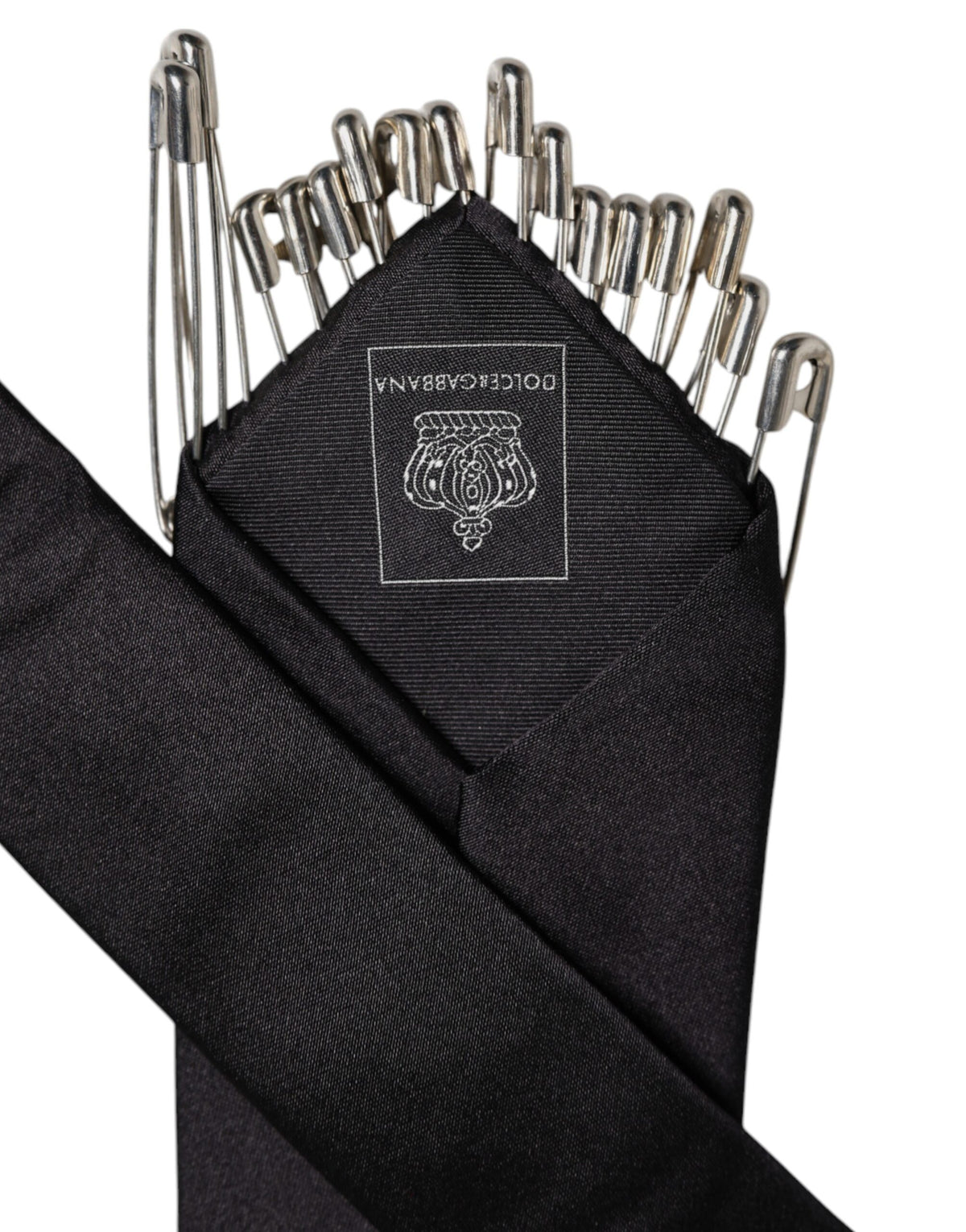 Dolce & Gabbana Black Safety Pins Silk Adjustable Necktie Accessory Tie
