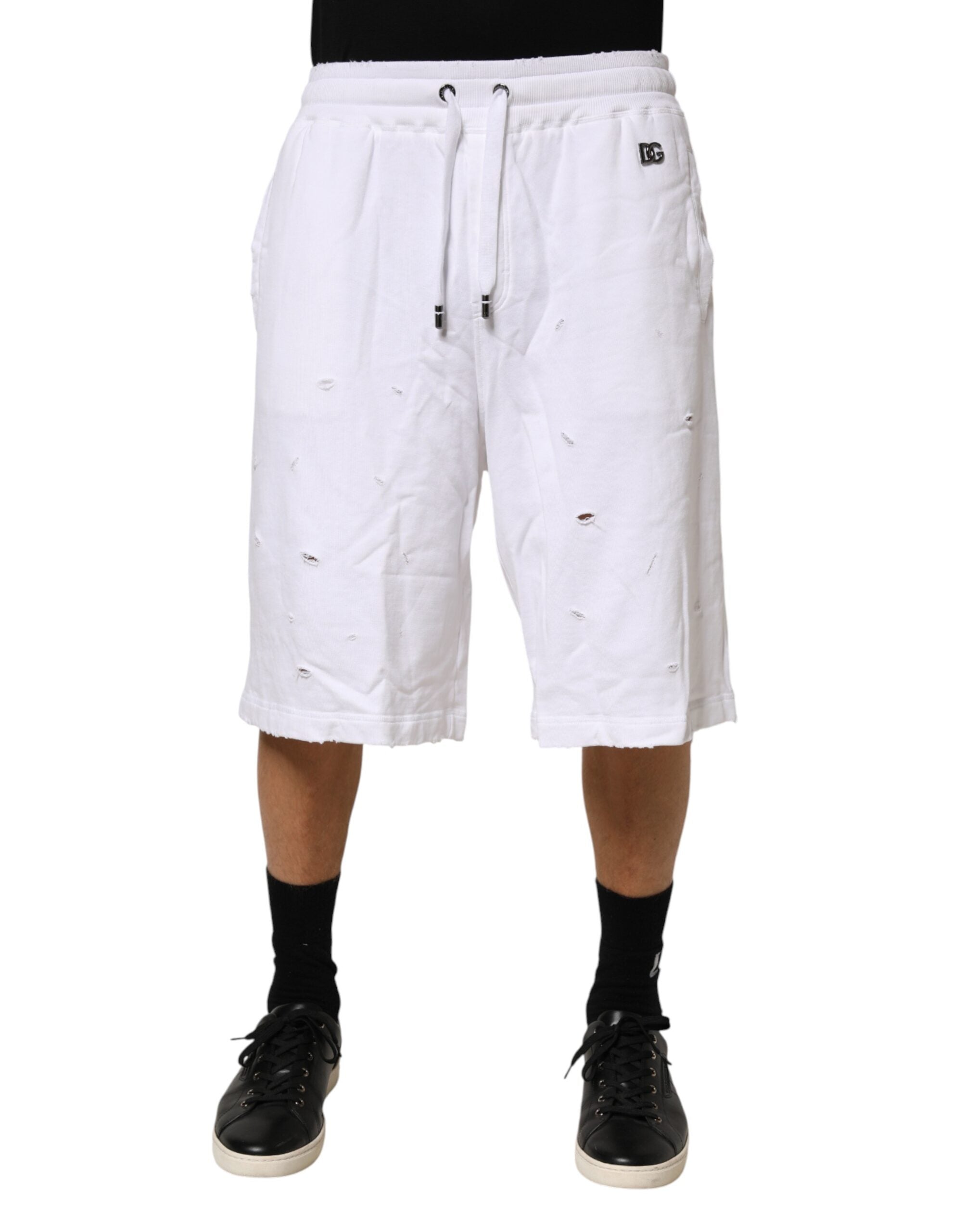 Dolce & Gabbana White Distressed Cotton Men Bermuda Shorts Dolce & Gabbana