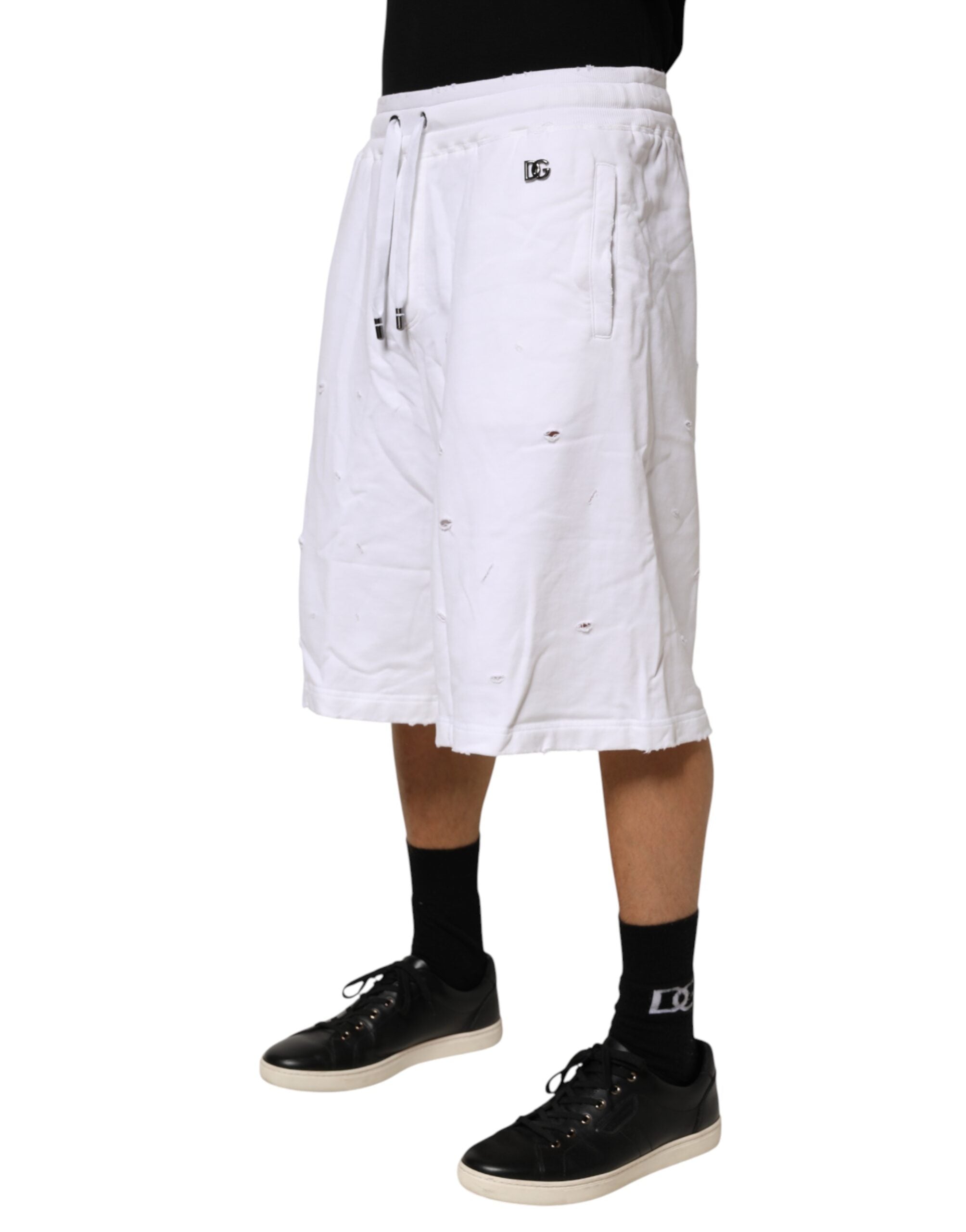 Dolce & Gabbana White Distressed Cotton Men Bermuda Shorts Dolce & Gabbana