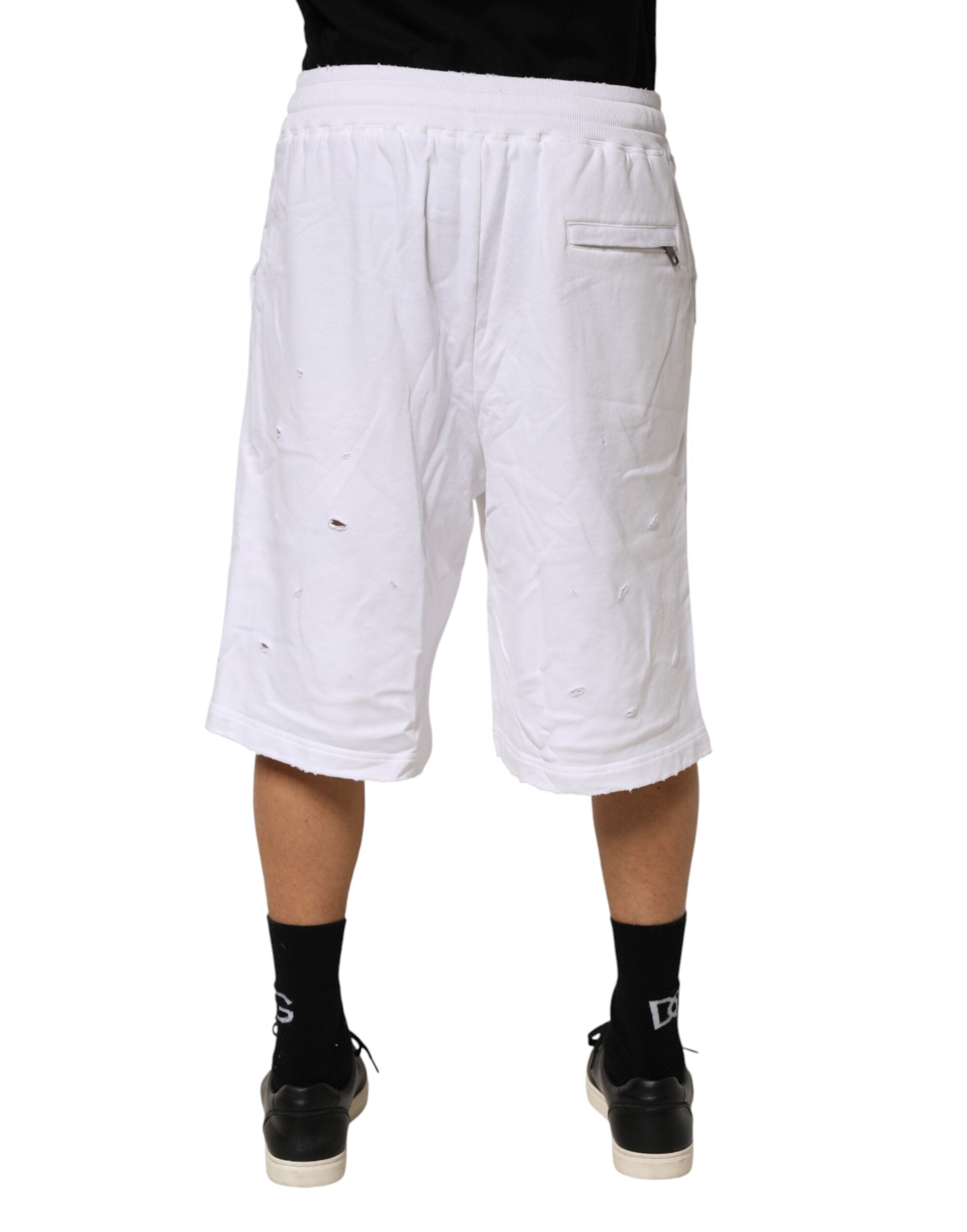 Dolce & Gabbana White Distressed Cotton Men Bermuda Shorts Dolce & Gabbana