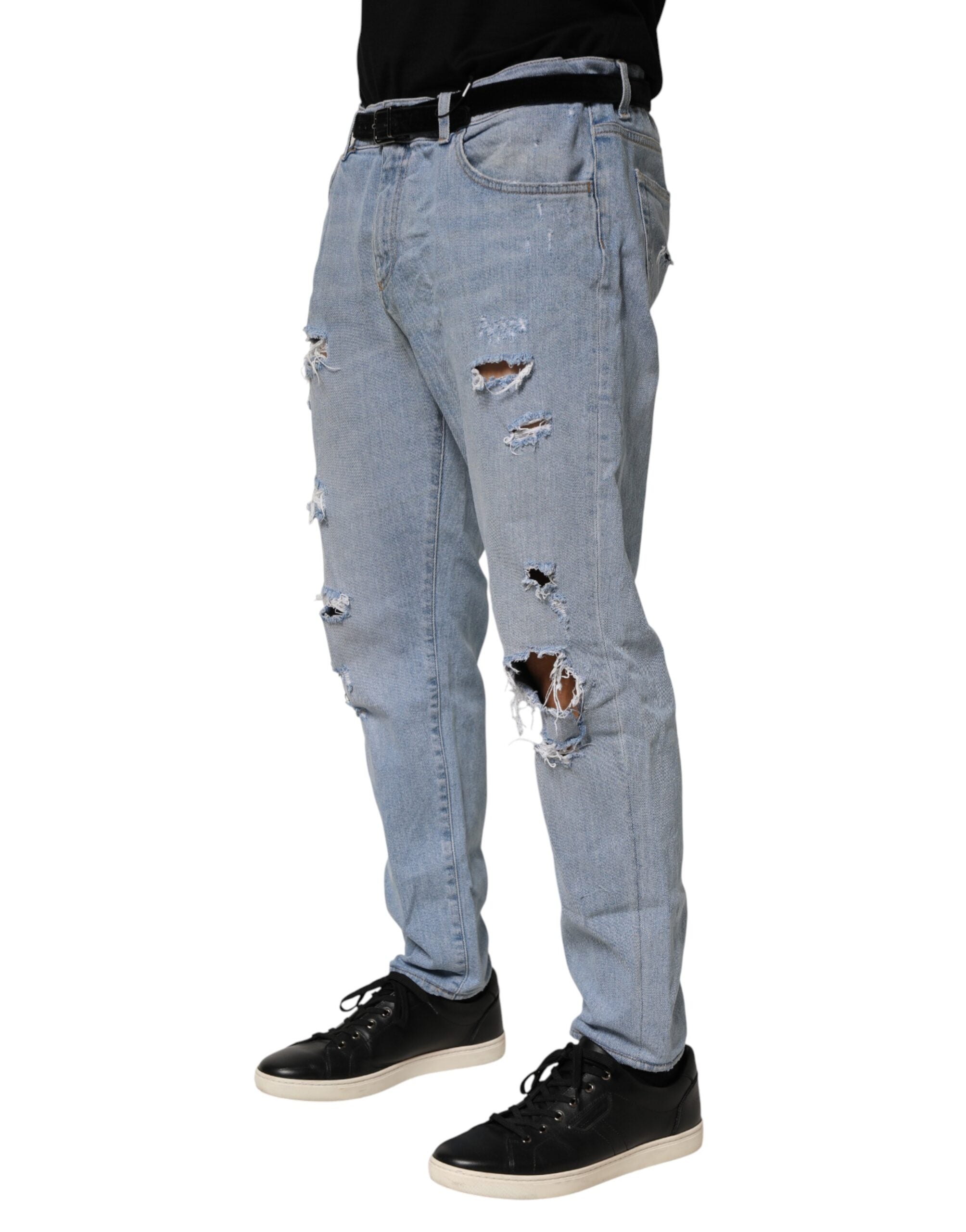 Dolce & Gabbana Blue Cotton Distressed Slim Fit Denim Jeans Dolce & Gabbana