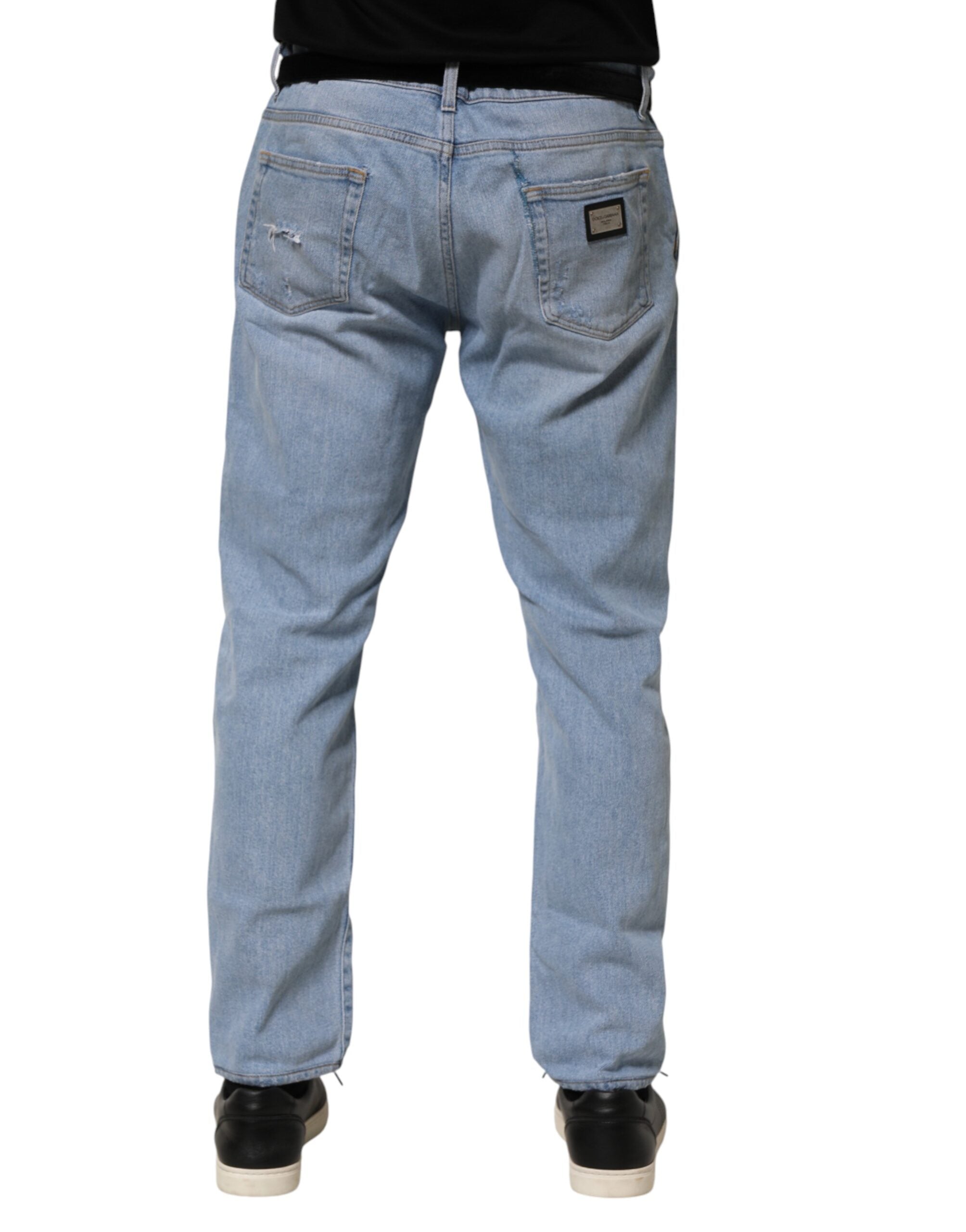 Dolce & Gabbana Blue Cotton Distressed Slim Fit Denim Jeans Dolce & Gabbana