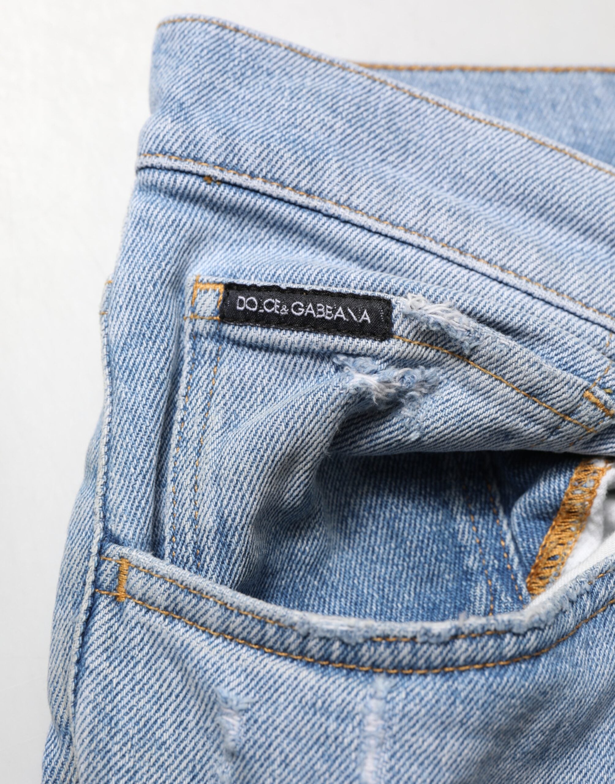 Dolce & Gabbana Blue Cotton Distressed Slim Fit Denim Jeans Dolce & Gabbana