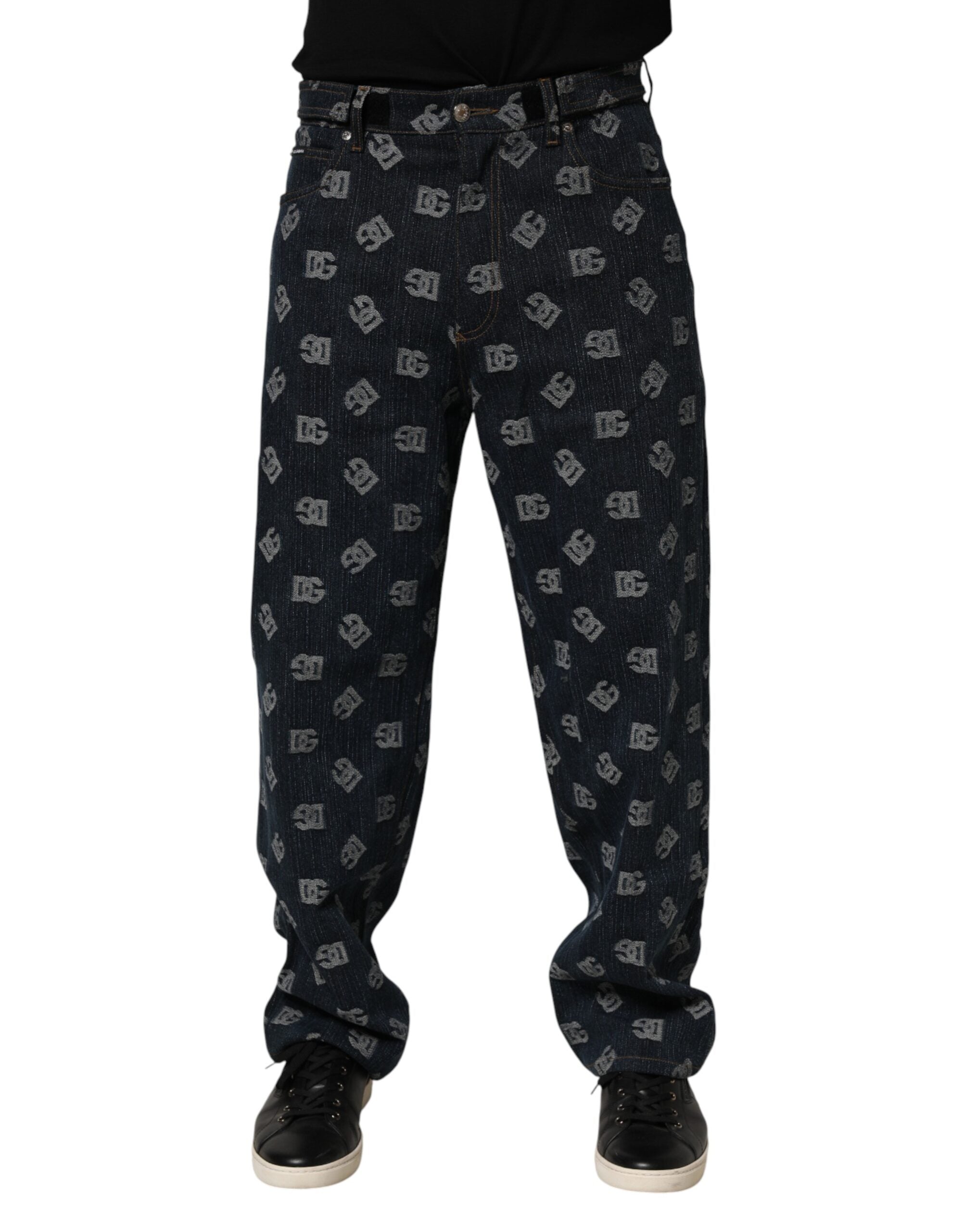 Dolce & Gabbana Blue Logo Print Straight Denim Men Jeans Dolce & Gabbana