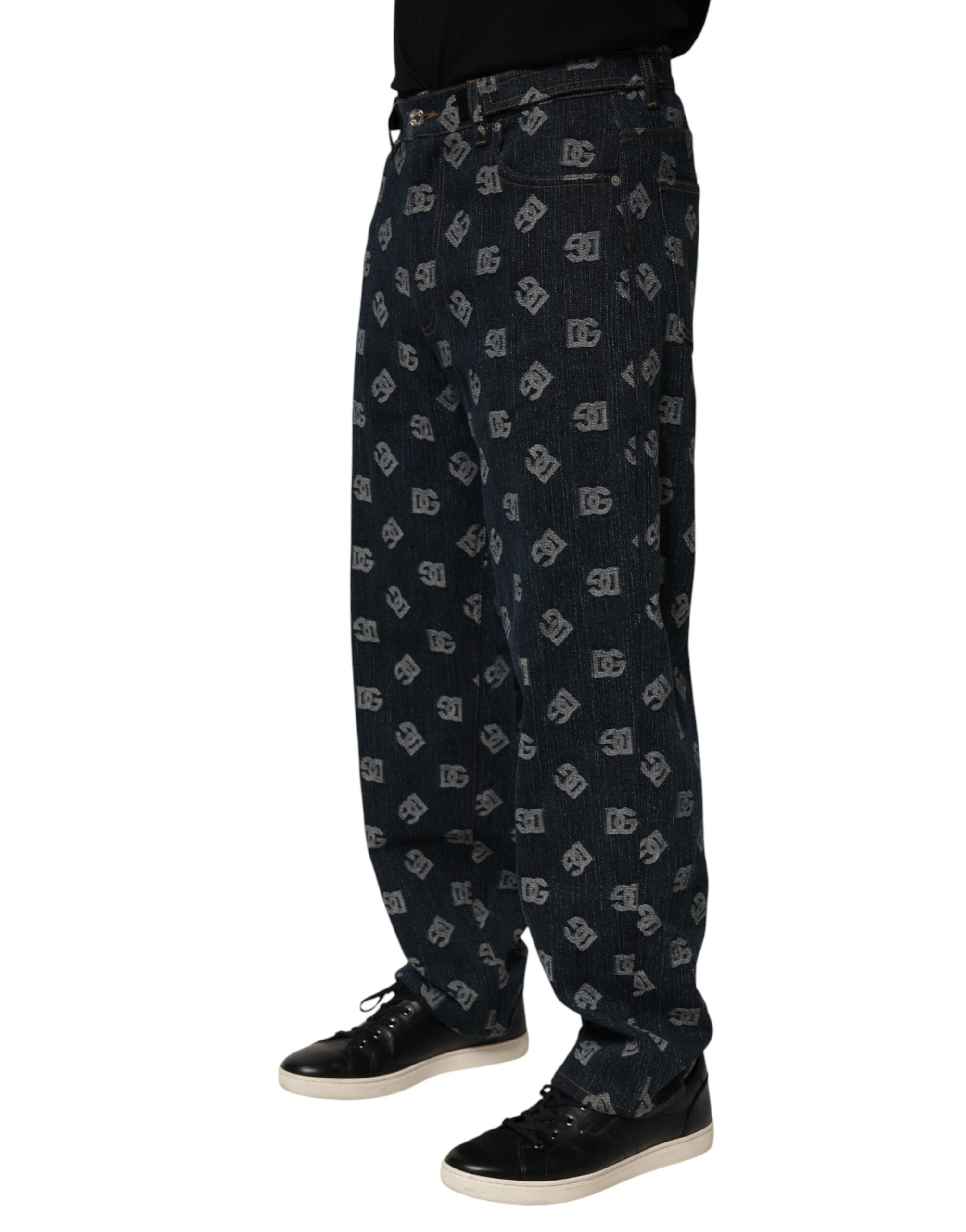 Dolce & Gabbana Blue Logo Print Straight Denim Men Jeans Dolce & Gabbana