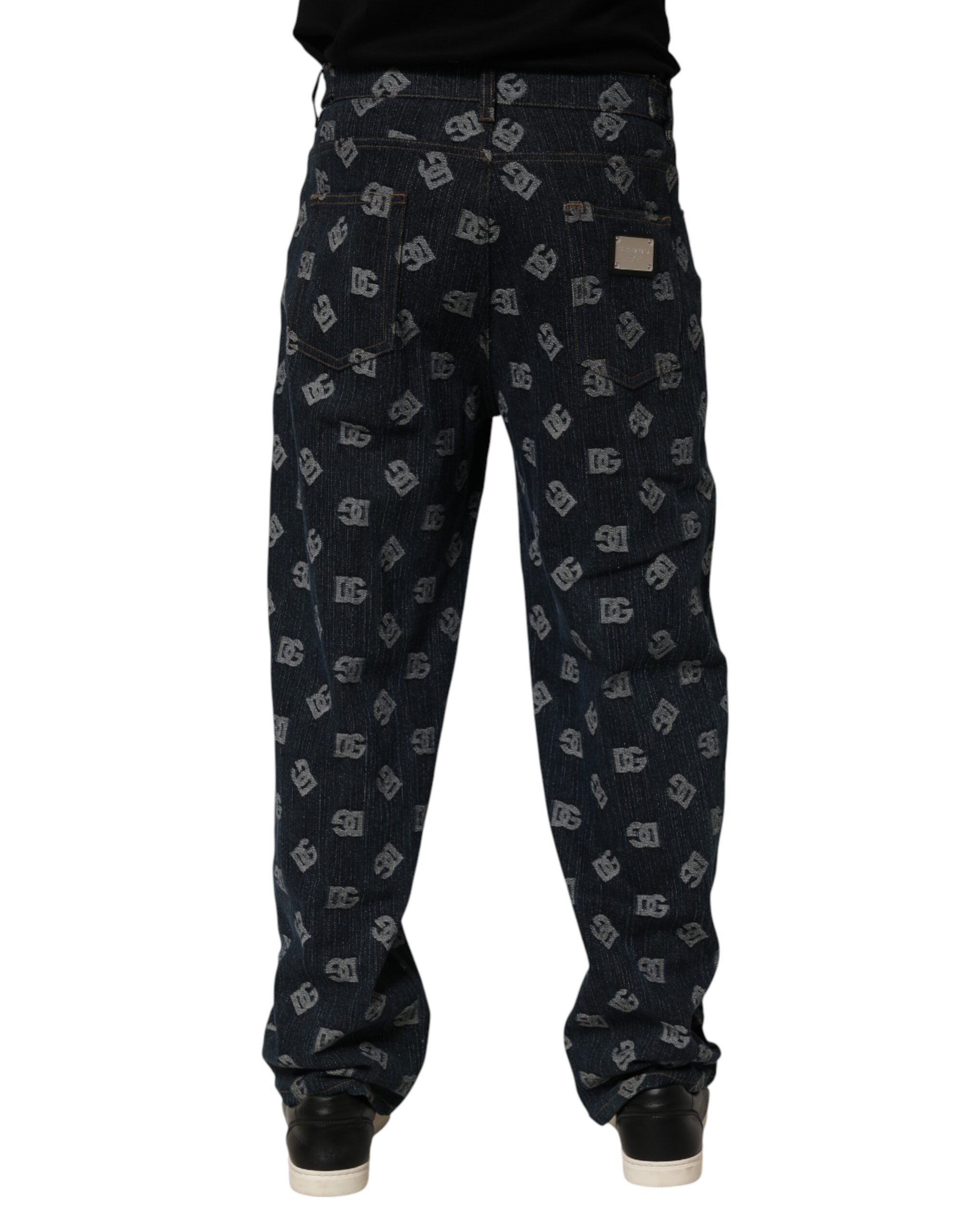 Dolce & Gabbana Blue Logo Print Straight Denim Men Jeans Dolce & Gabbana