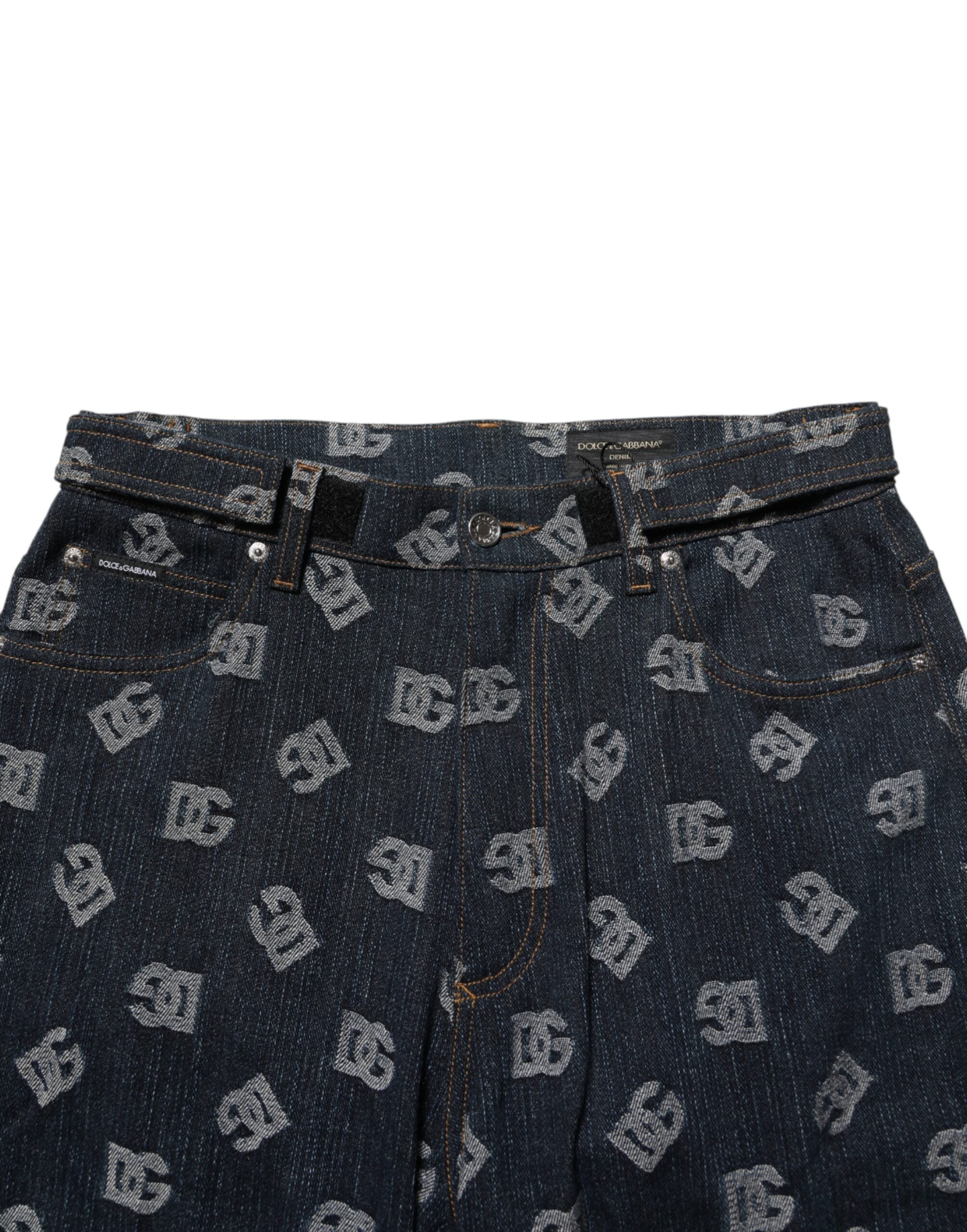 Dolce & Gabbana Blue Logo Print Straight Denim Men Jeans Dolce & Gabbana