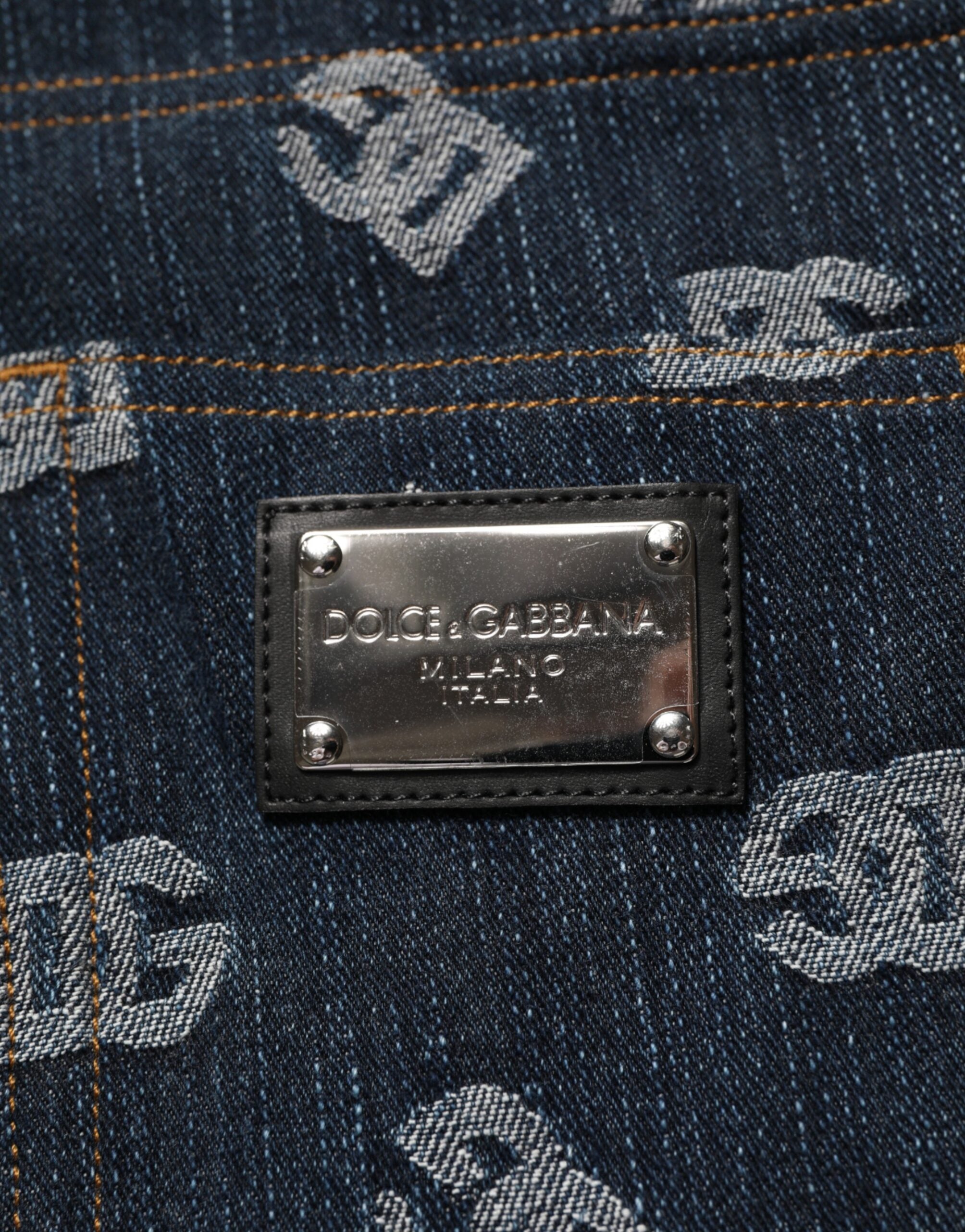 Dolce & Gabbana Blue Logo Print Straight Denim Men Jeans Dolce & Gabbana