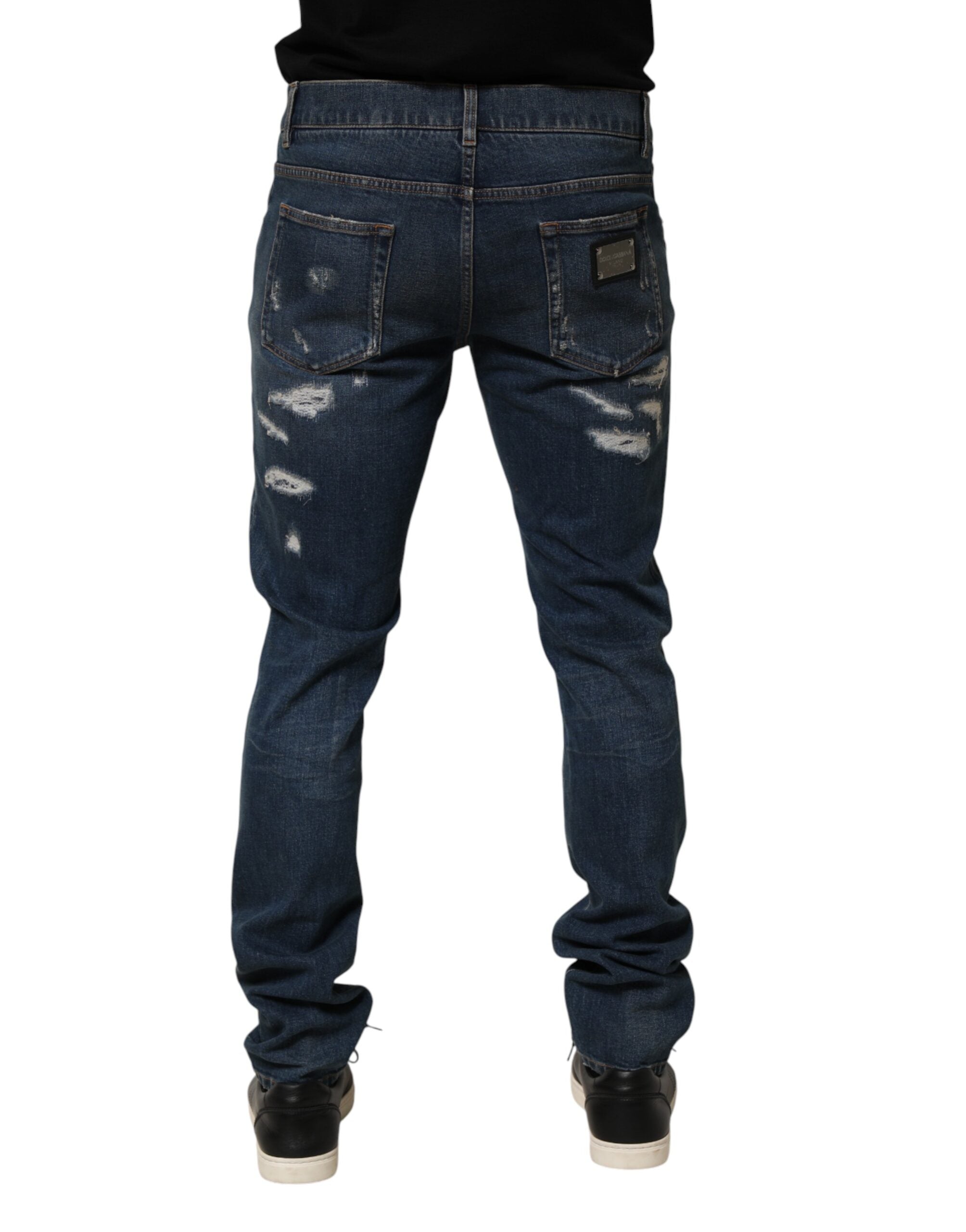 Dolce & Gabbana Blue Tattered Cotton Skinny Men Denim Jeans Dolce & Gabbana