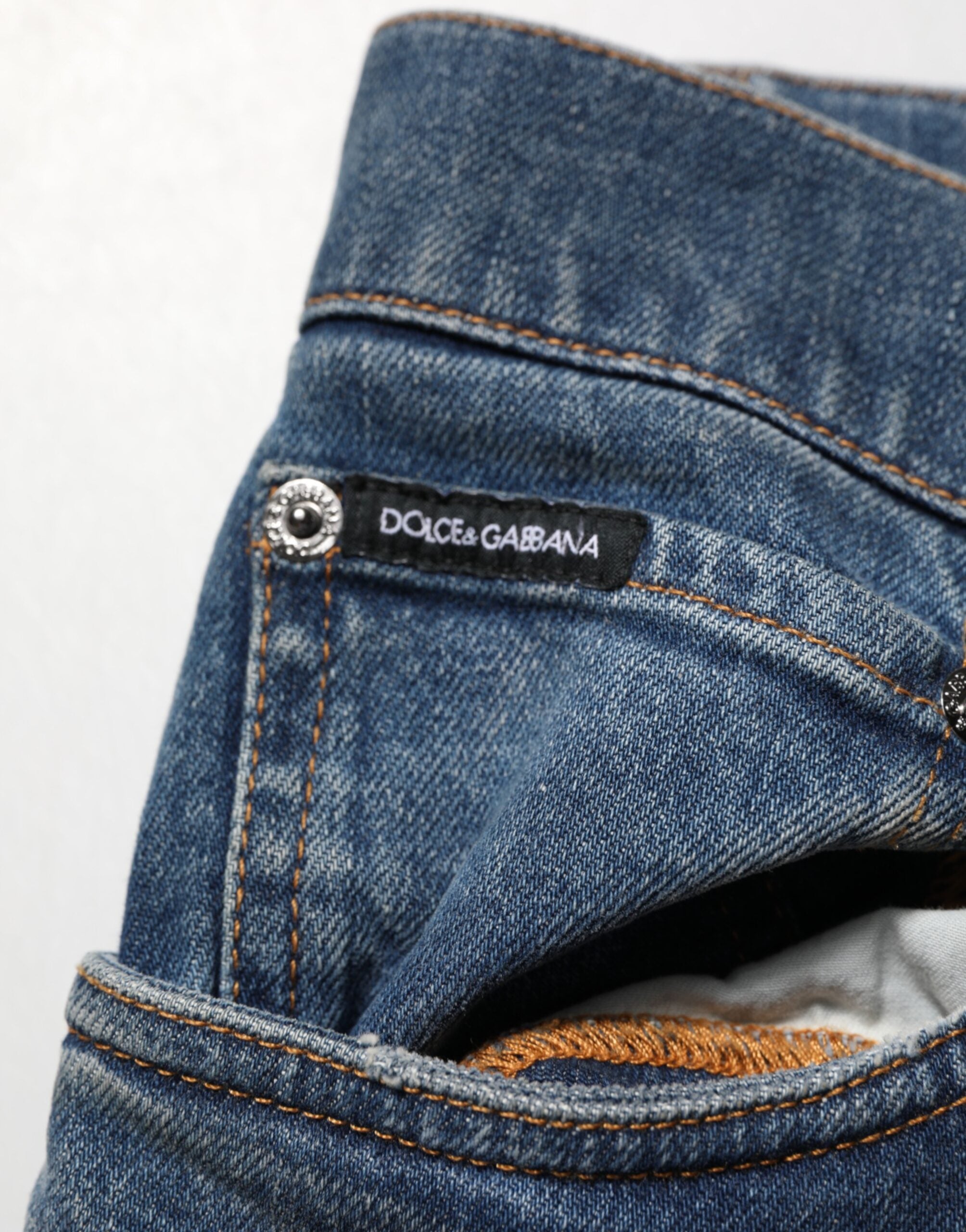 Dolce & Gabbana Blue Tattered Cotton Skinny Men Denim Jeans Dolce & Gabbana