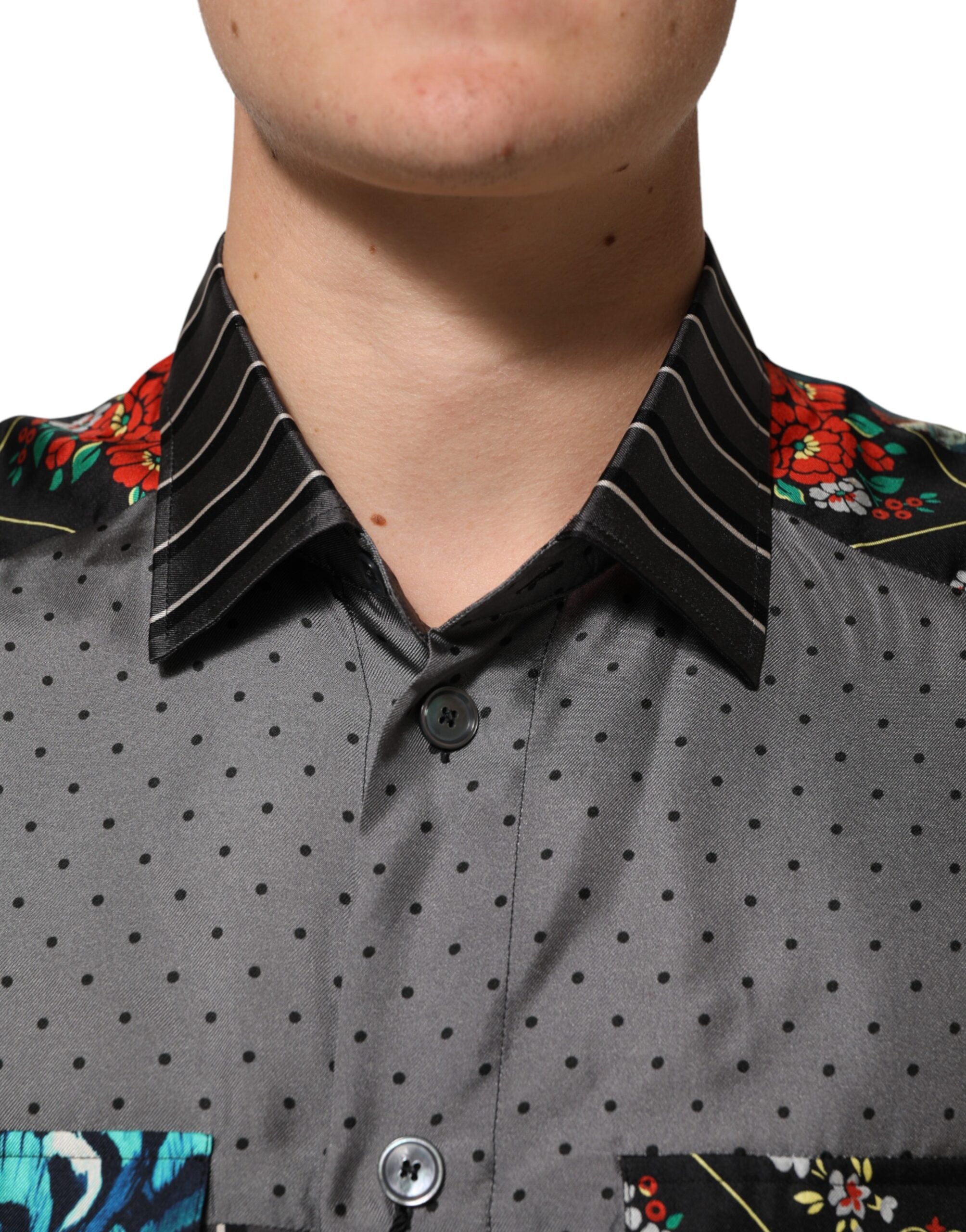 Dolce & Gabbana Multicolor Patchwork Long Sleeves Silk Shirt Dolce & Gabbana