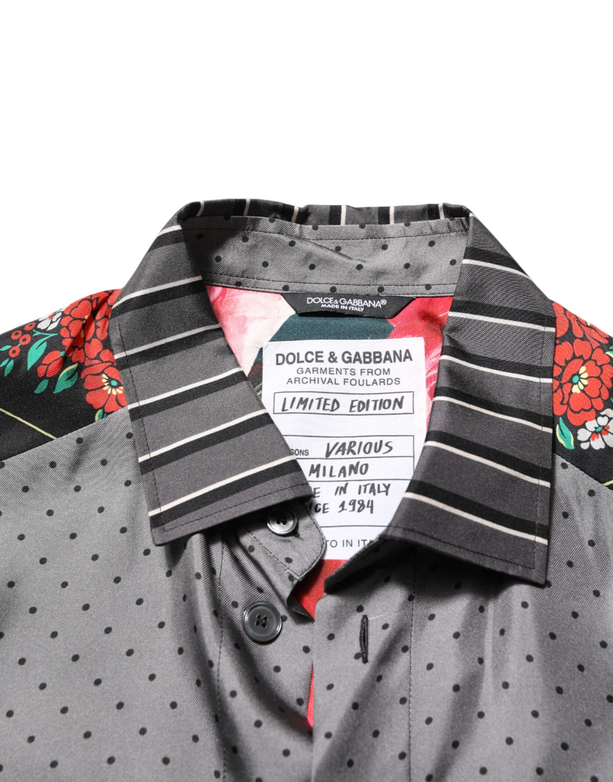 Dolce & Gabbana Multicolor Patchwork Long Sleeves Silk Shirt Dolce & Gabbana