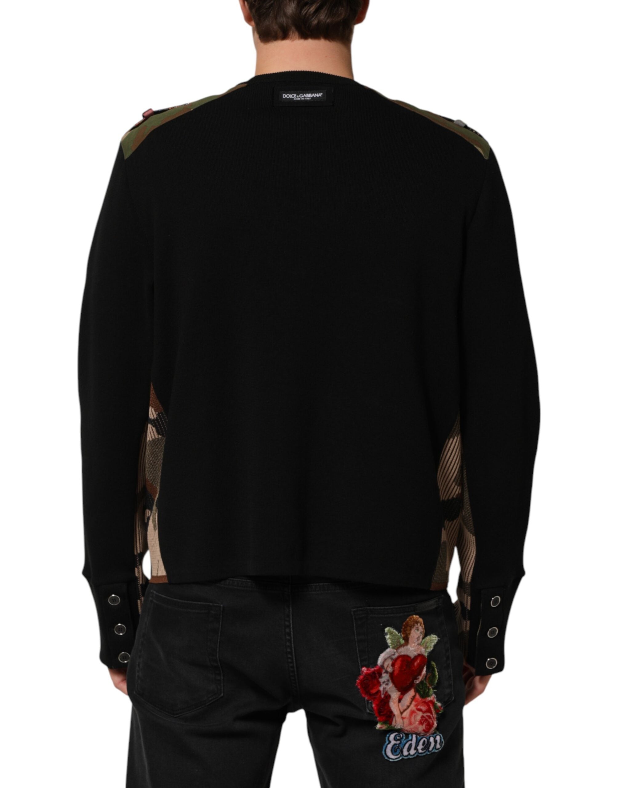 Dolce & Gabbana Black Patchwork Crew Neck Pullover Sweater Dolce & Gabbana