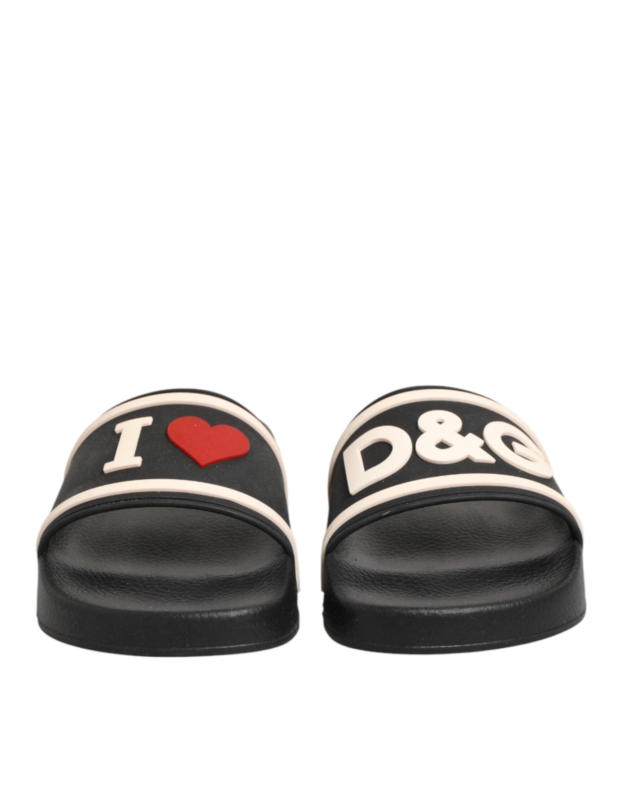 Dolce & Gabbana Black Rubber Slides Sandals Beachwear Shoes Dolce & Gabbana
