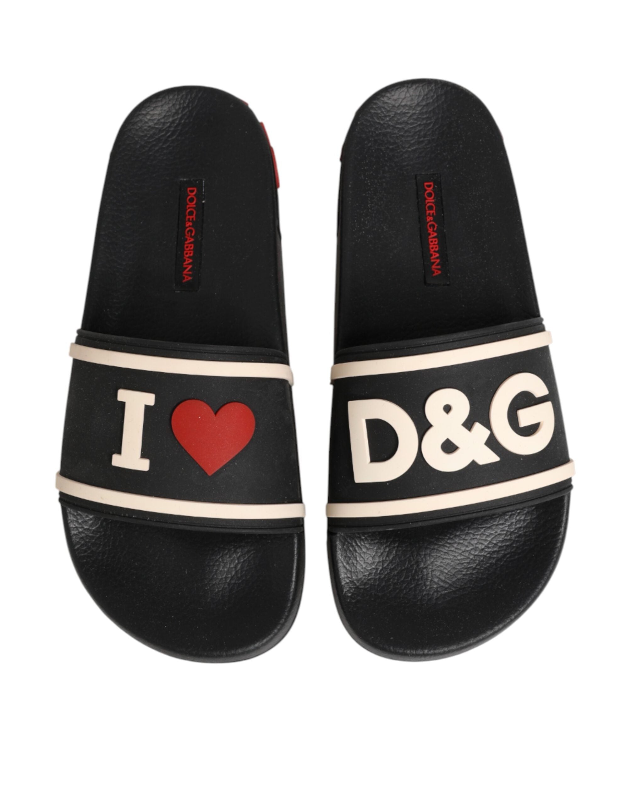 Dolce & Gabbana Black Rubber Slides Sandals Beachwear Shoes Dolce & Gabbana