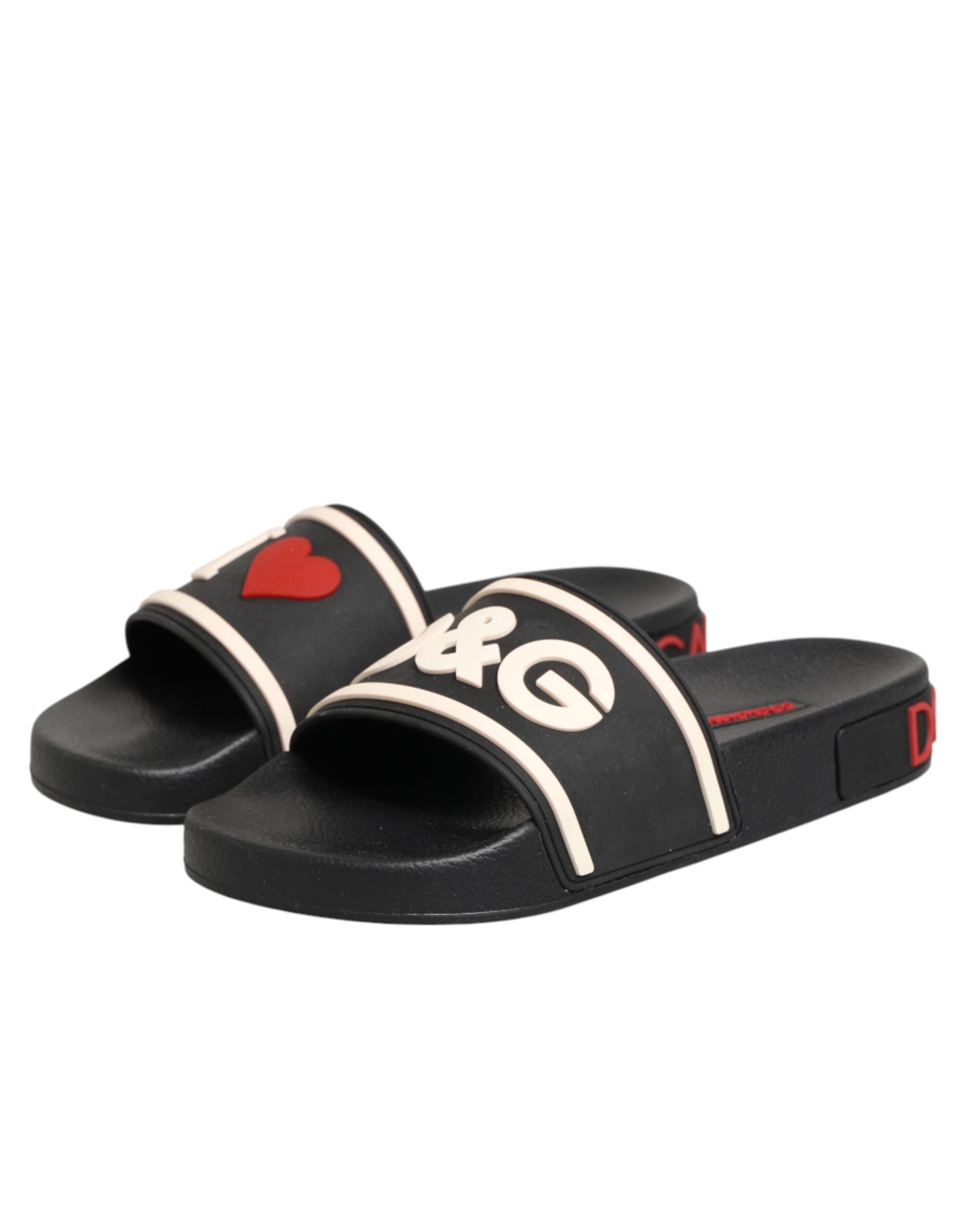 Dolce & Gabbana Black Rubber Slides Sandals Beachwear Shoes Dolce & Gabbana