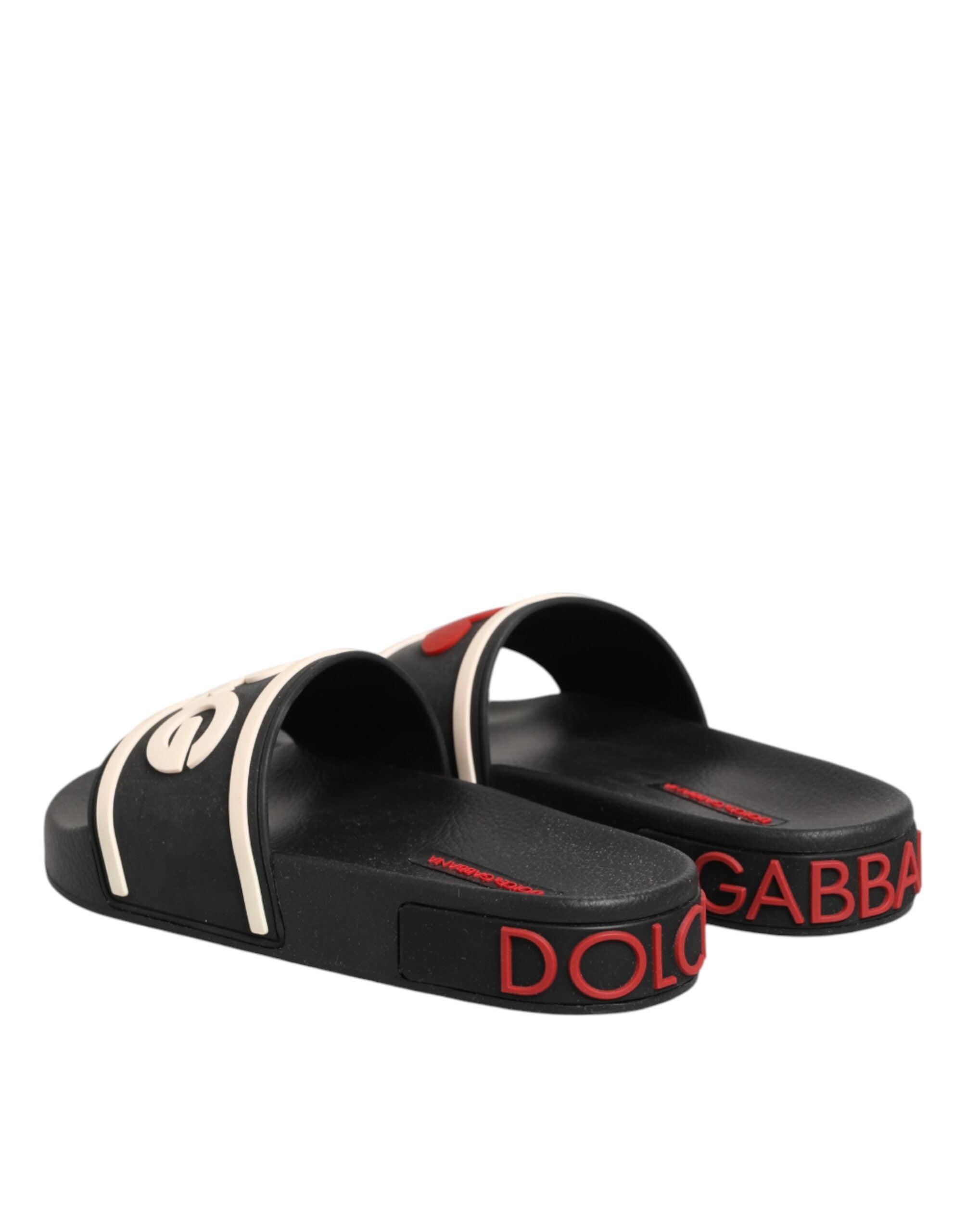 Dolce & Gabbana Black Rubber Slides Sandals Beachwear Shoes Dolce & Gabbana
